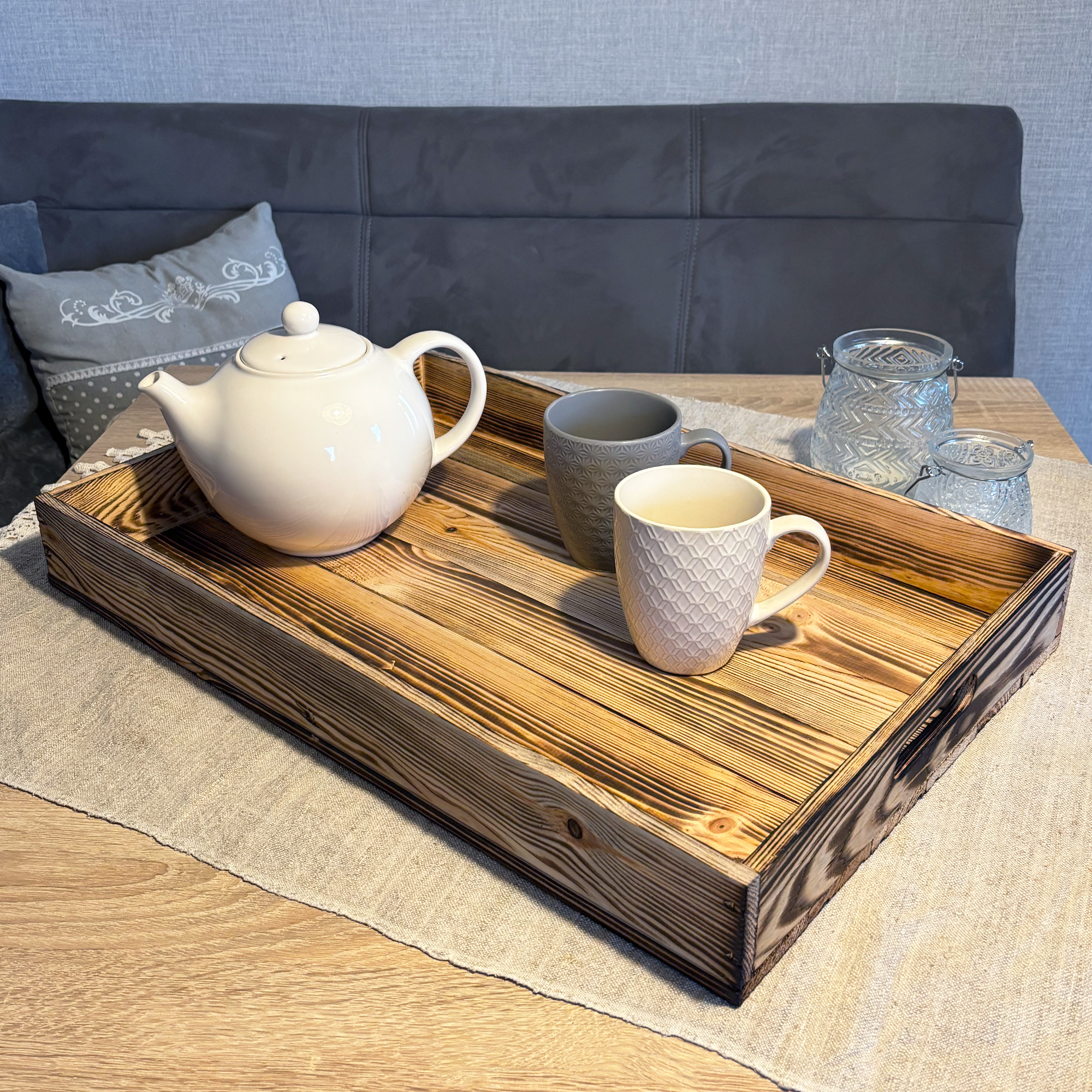 Serviertablett in geflammt 60x40x8cm Holztablett Frühstückstablet Bartablett Serviertablett in geflammt 60x40x8cm Holztablett Frühstückstablet Bartablett