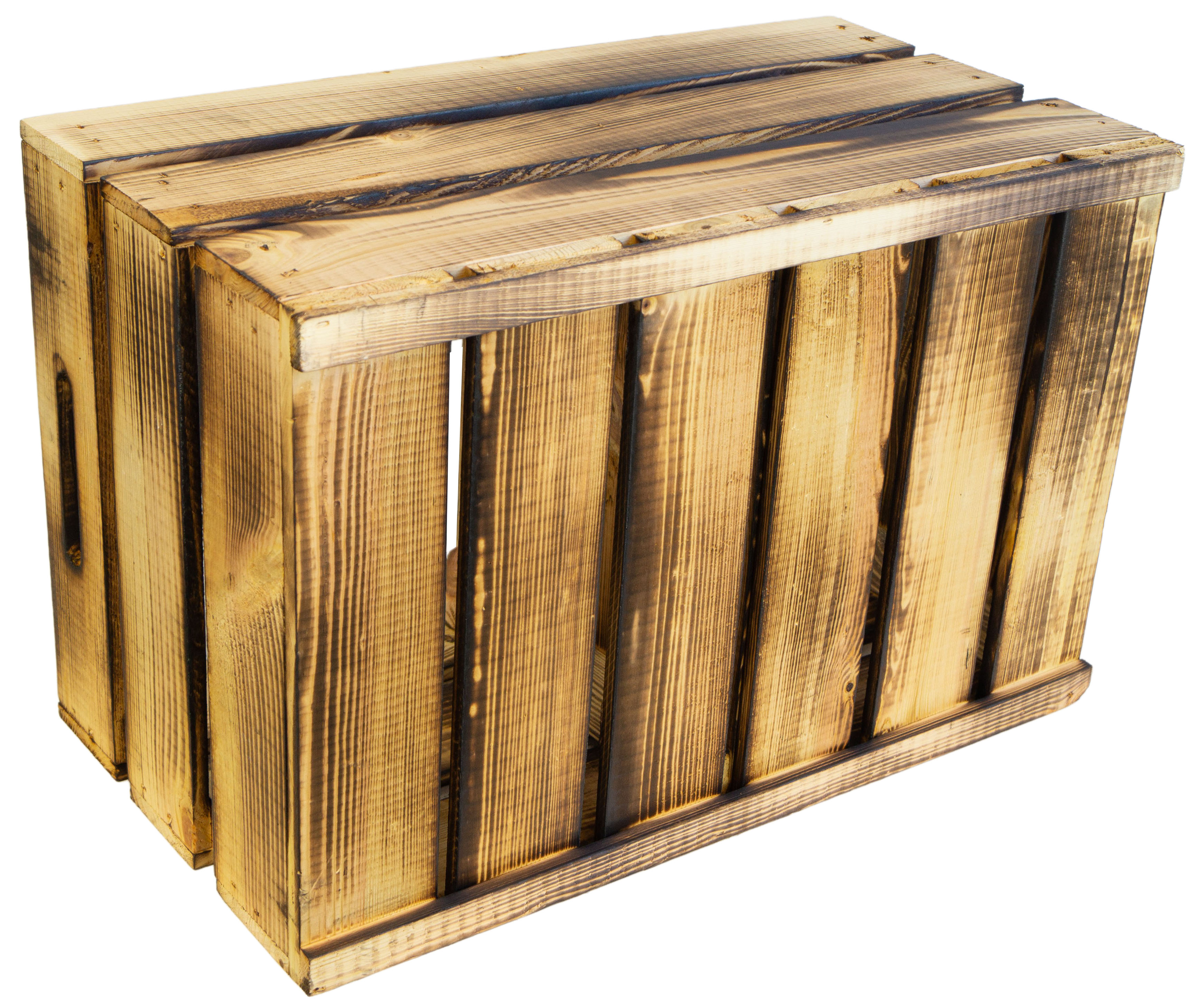 Holzkiste Elfriede geflammt mit Mittelbrett quer 54x30x35cm Holzkiste Elfriede geflammt mit Mittelbrett quer 54x30x35cm