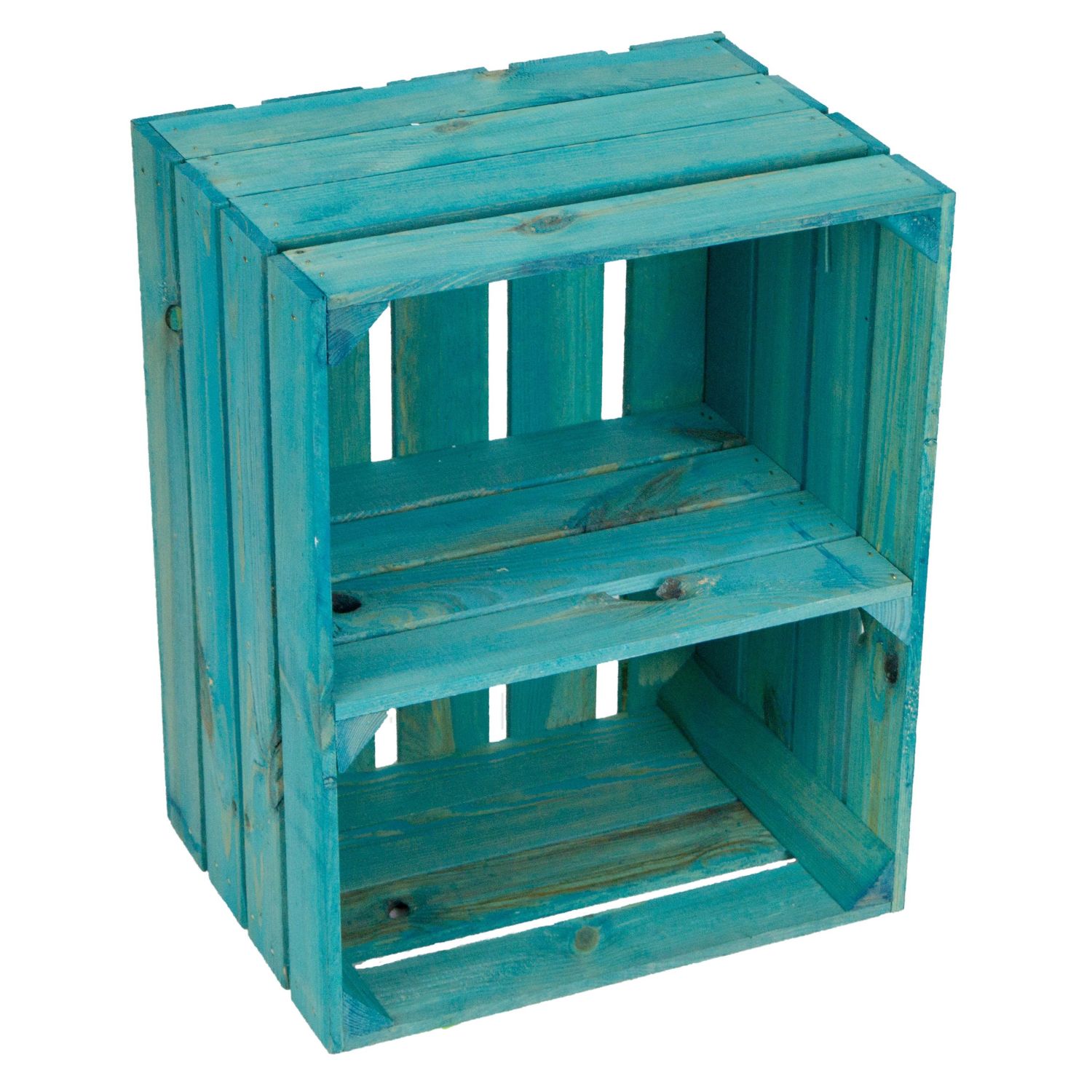 Türkise Obstkiste mit Mittelbrett quer 50 x 40 x 30cm Türkise Obstkiste mit Mittelbrett quer 50 x 40 x 30cm