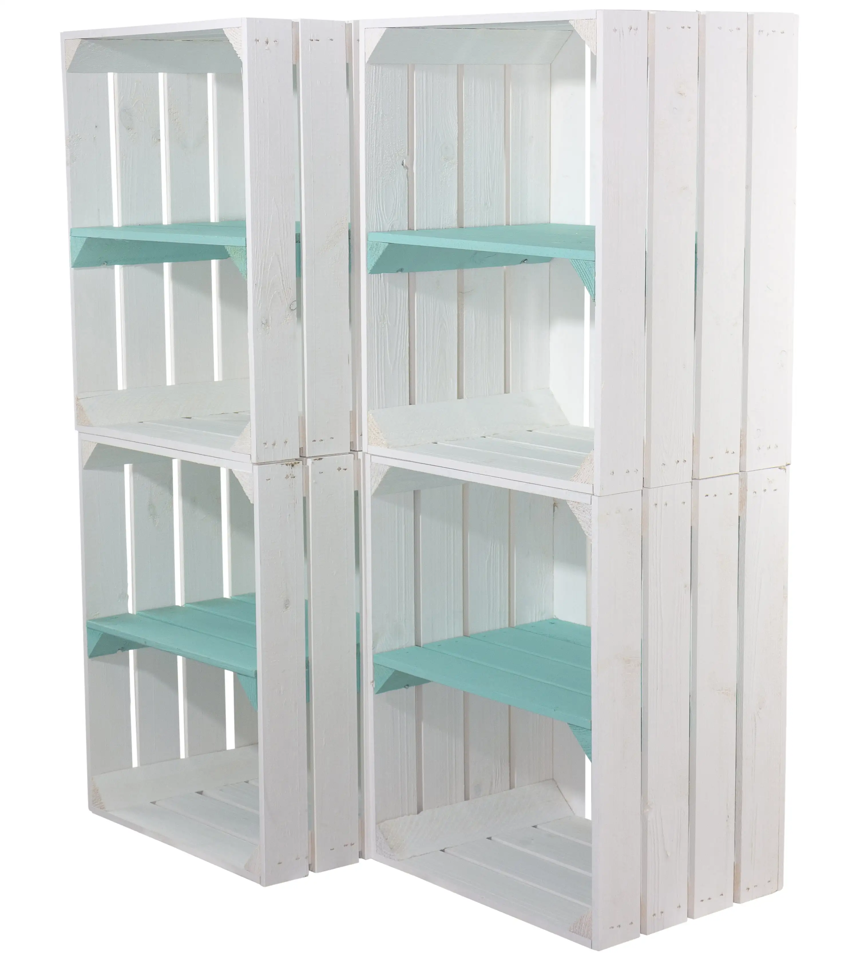 Weiße Obstkiste mit türkisem Mittelbrett -quer- 50 x 40 x 30cm Weiße Obstkiste mit türkisem Mittelbrett -quer- 50 x 40 x 30cm