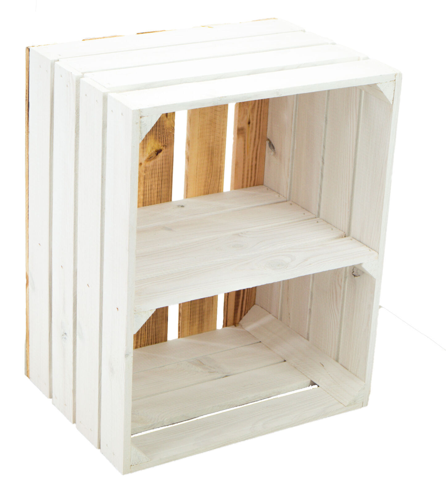 Obstkiste "Johanna" weiß mit geflammten Boden mit Mittelbrett weiß QUER