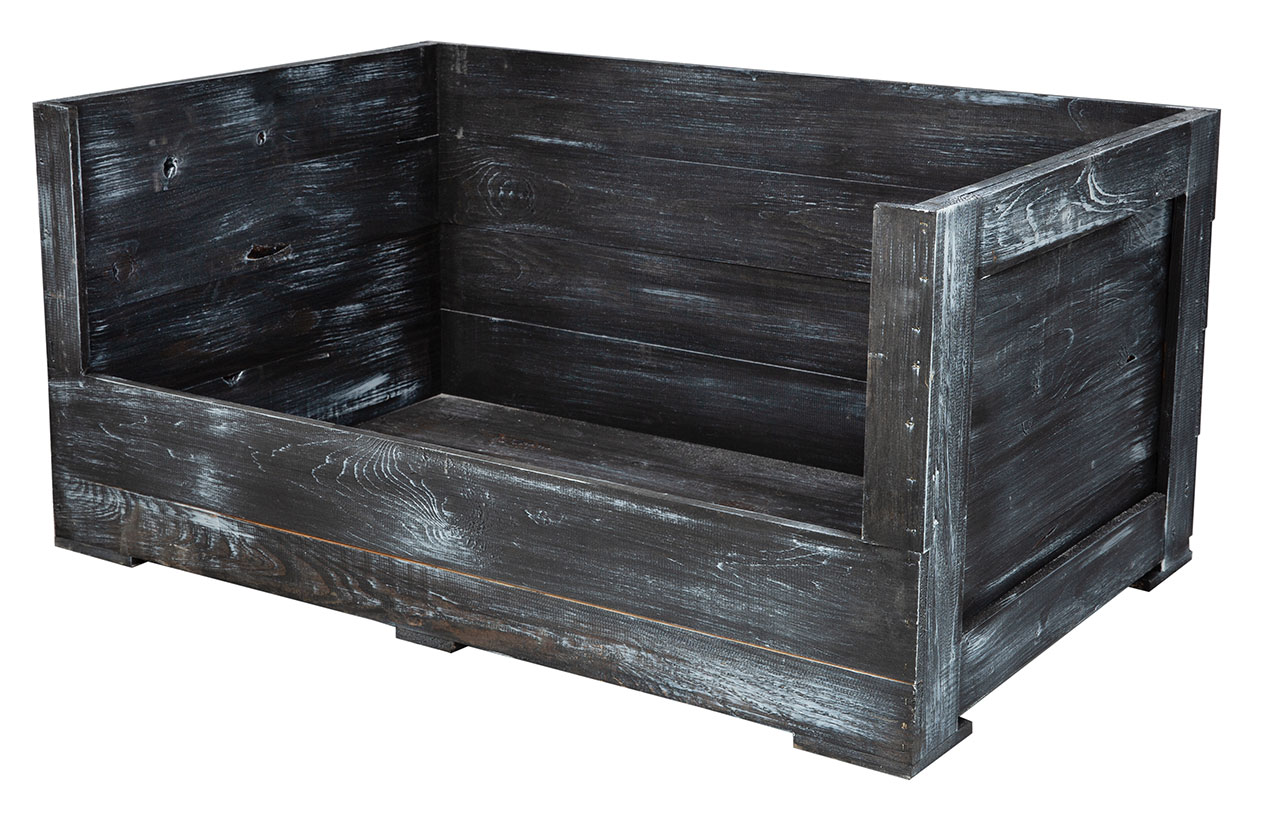 Hundebett "Balu" in schwarzem Holz mit Kissen 90x57x45cm Hundebett Balu shabby schwarz mit Kissen 90x57x45cm