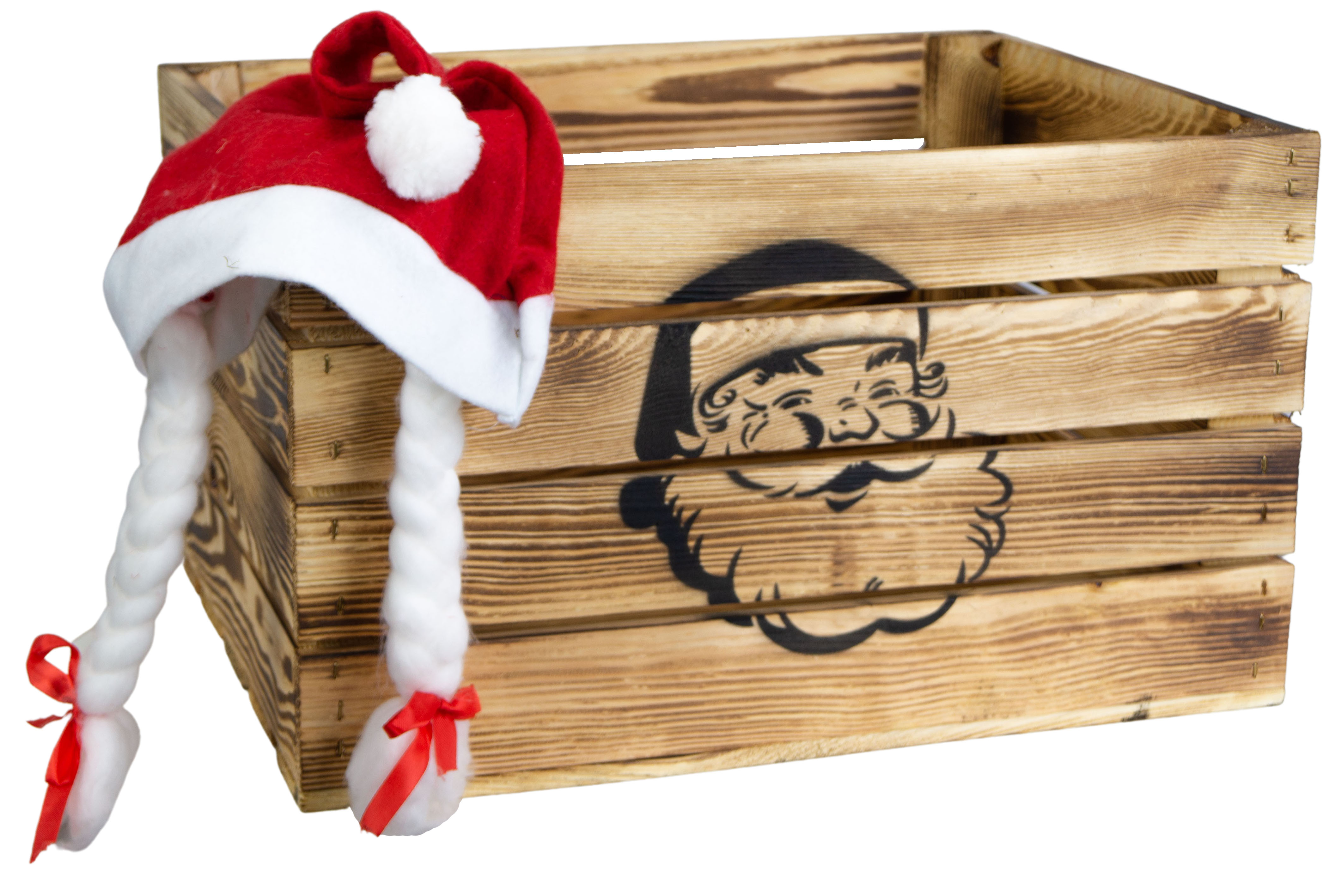 Obstkiste geflammt mit schwarzem Weihnachtsmann