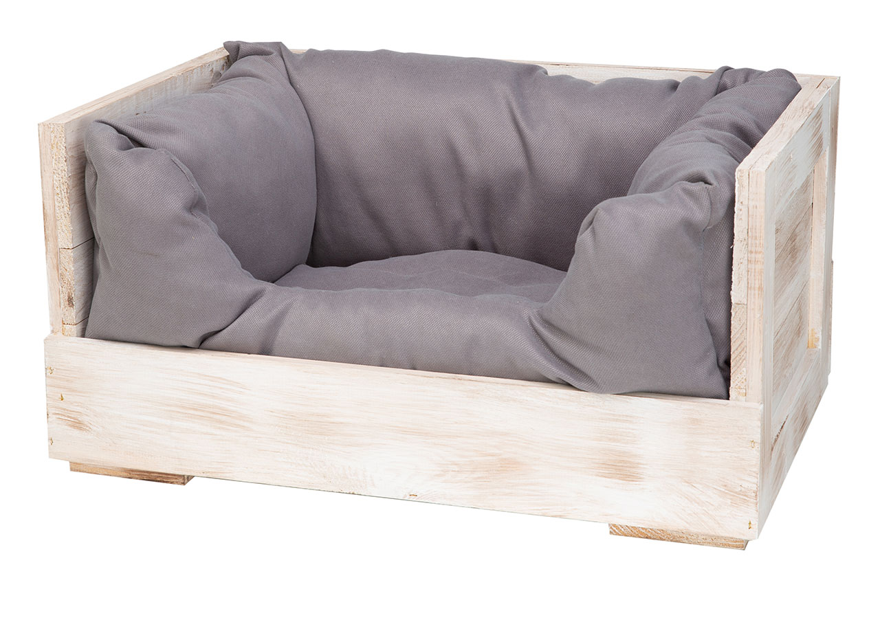 Katzenbett "Kitty" in weißem shabby Holz mit Kissen 60x40x30cm