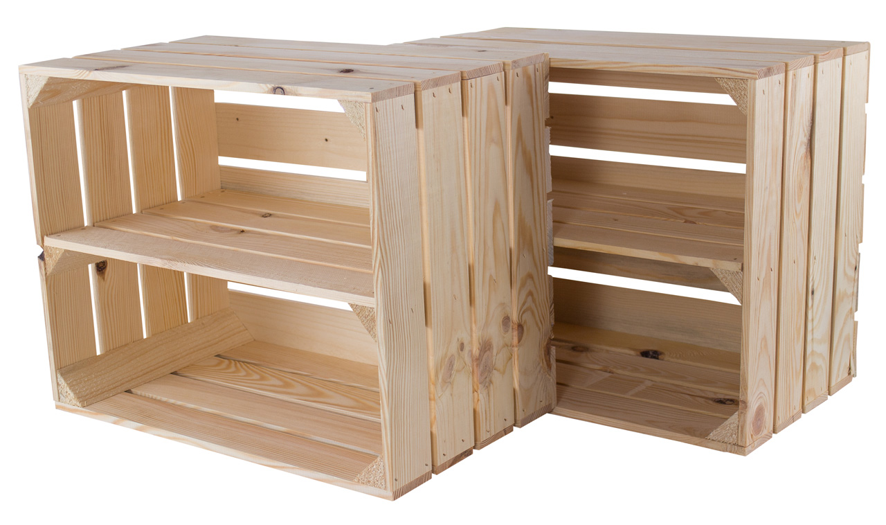 4x Holzkiste für Schuh-und Bücherregal 50x40x30cm