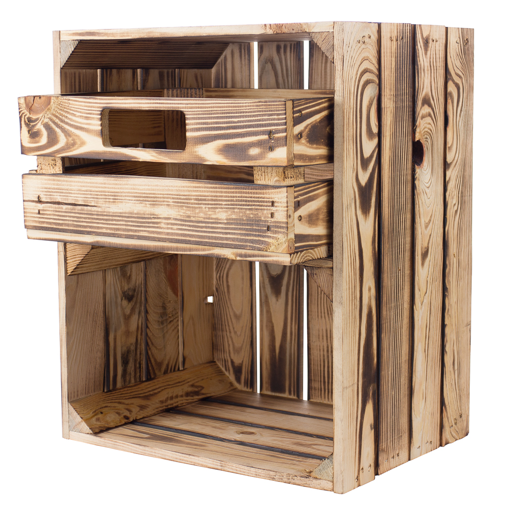 Geflammte Regalkiste -quer- mit Schublade 50x40x30cm