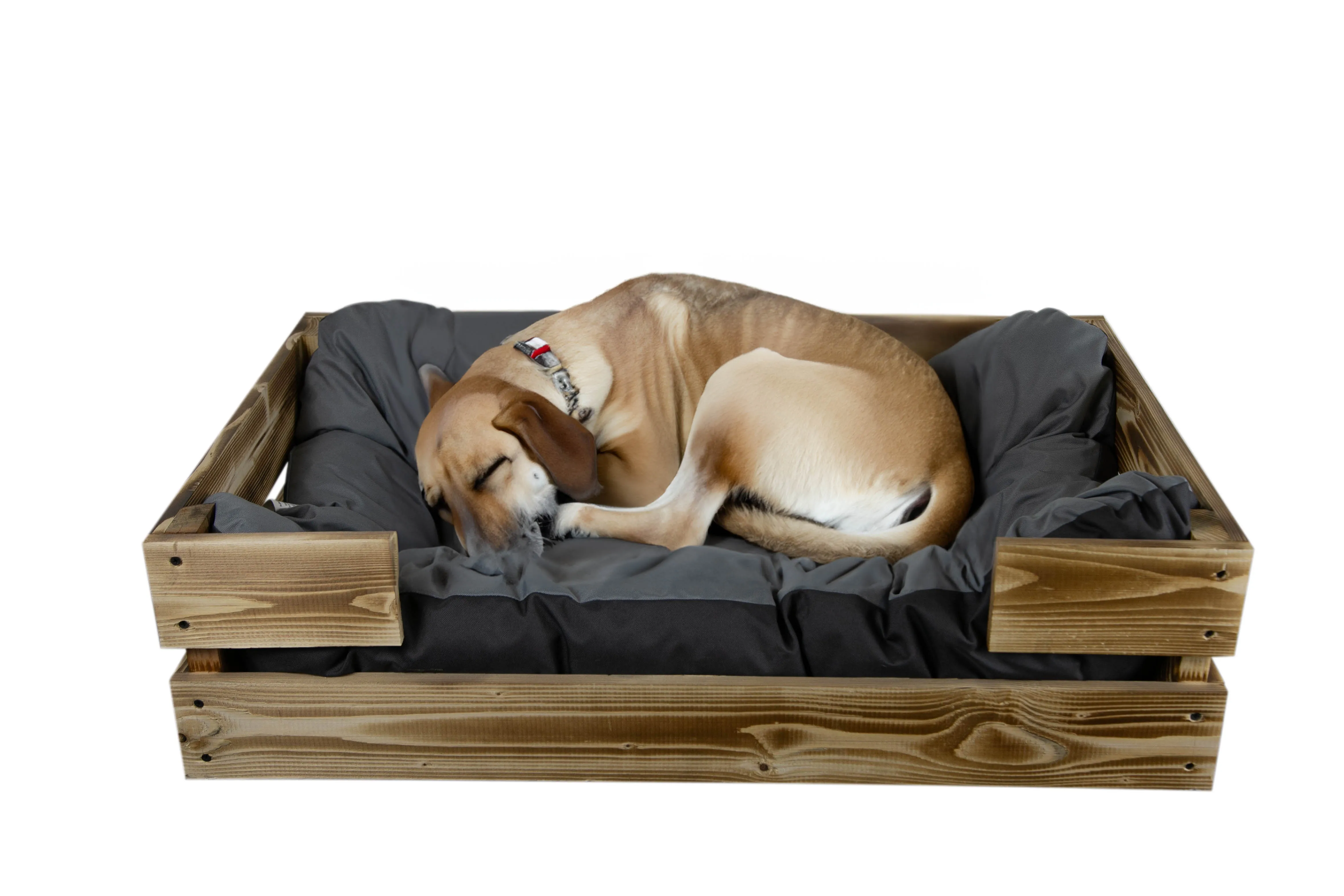 Hundebett Rocky geflammt optional mit Kissen 80x50x21cm Grau