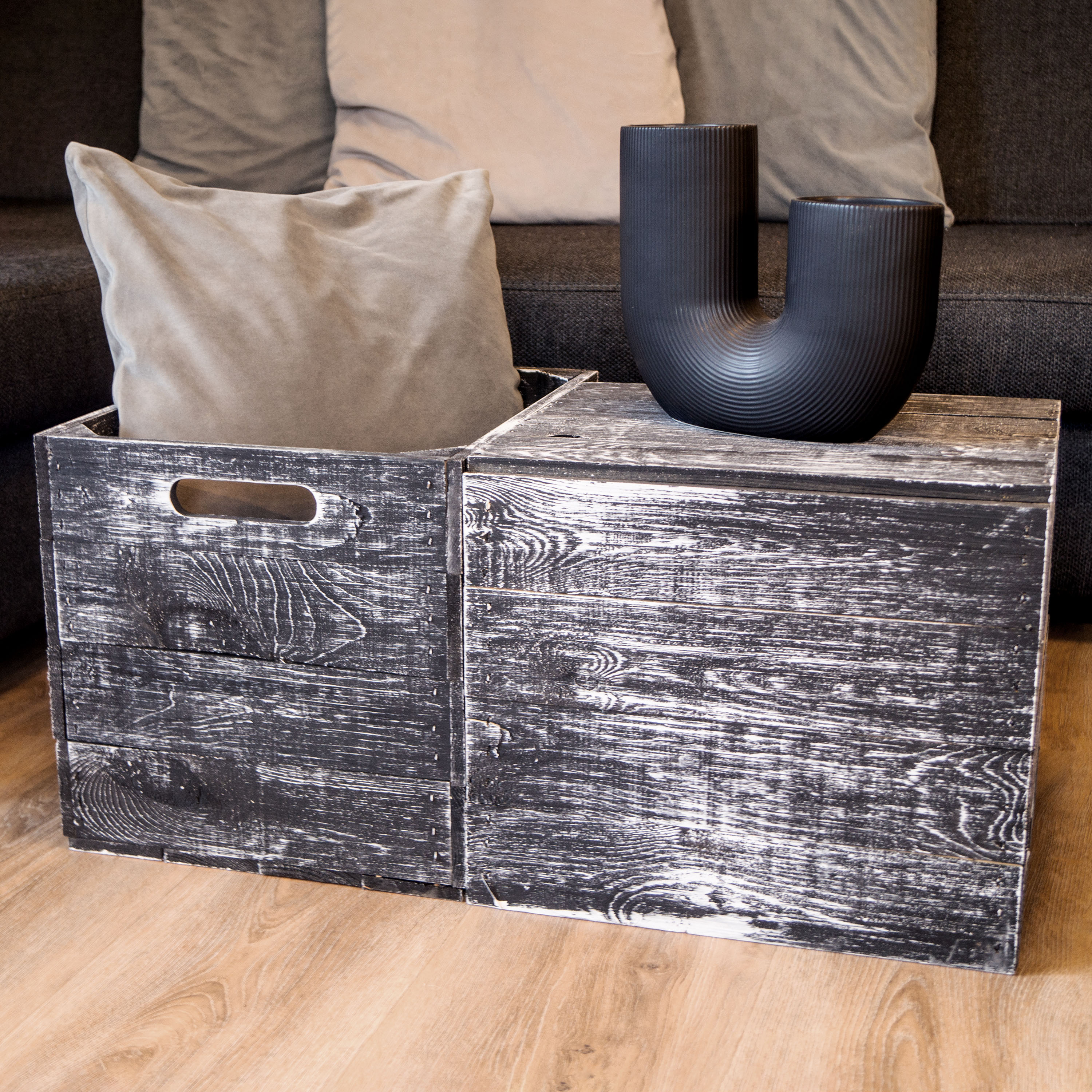 4er Set - Holzkiste "shabby schwarz" 33x37,5x32,5cm