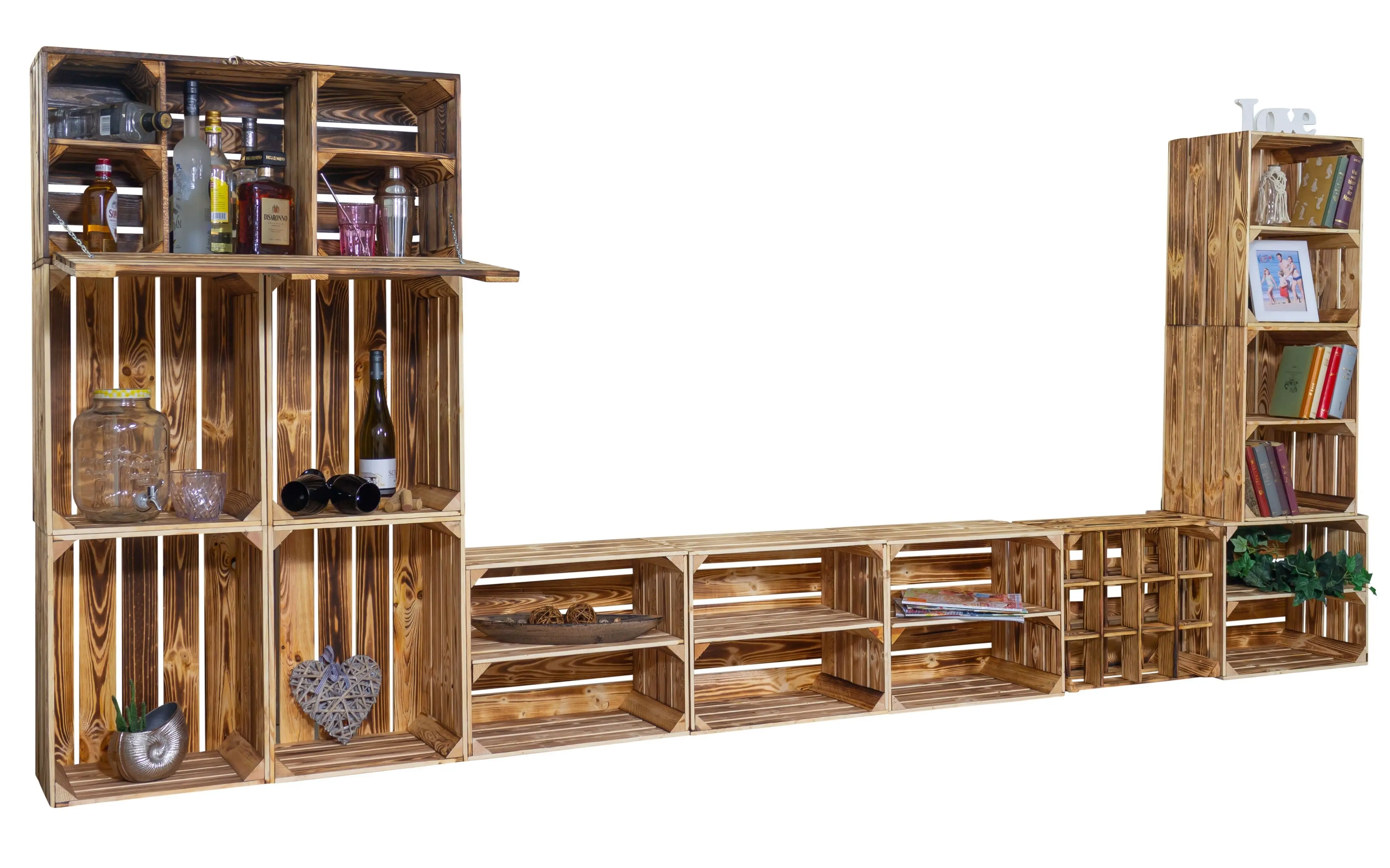 Wohnwand, TV-Board und Minibar "Sienna" mit Regal Wohnwand, TV-Board und Minibar "Sienna" mit Regal