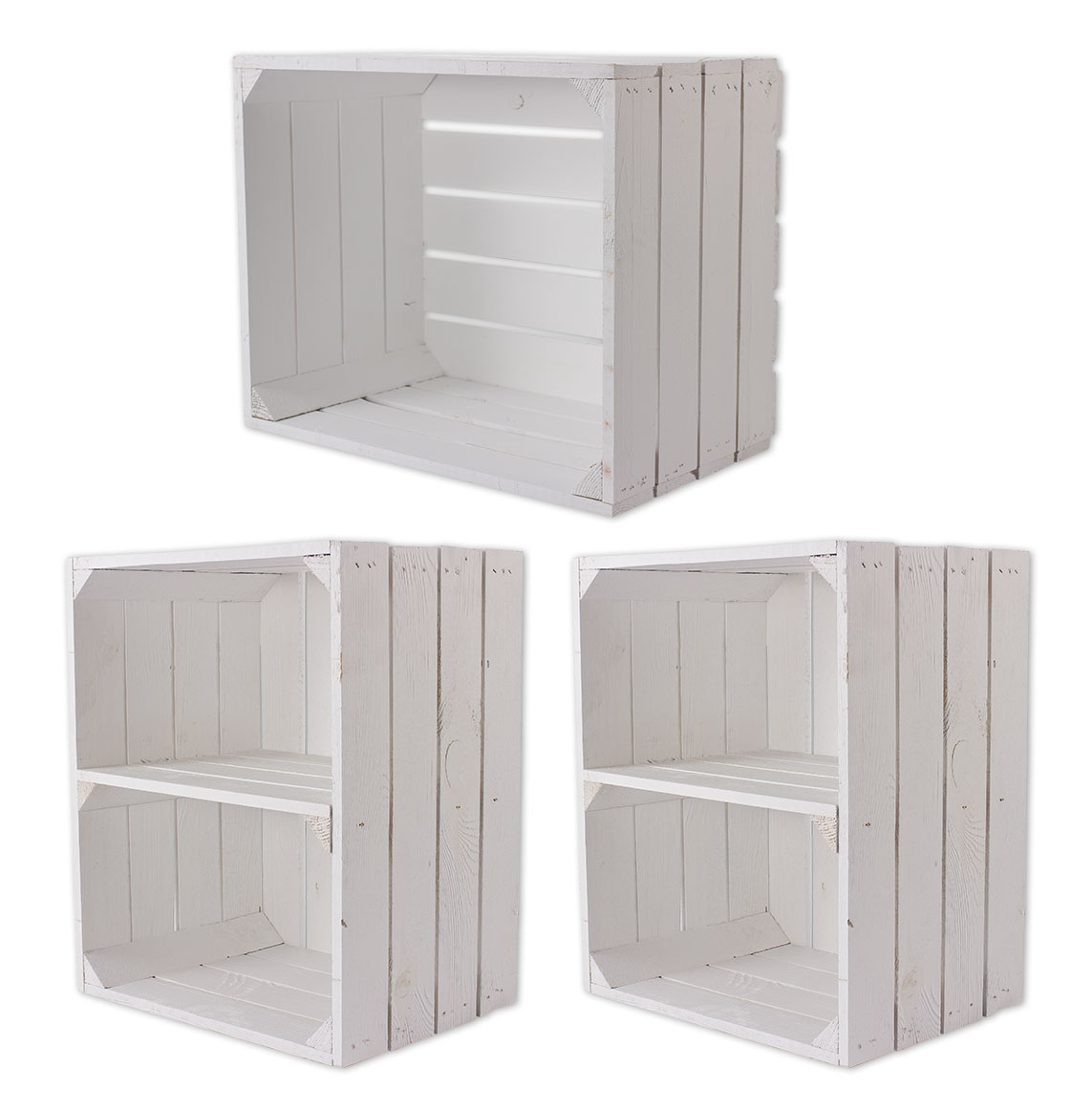 Gemischtes Set aus weißen Holzkisten 50x40x30cm