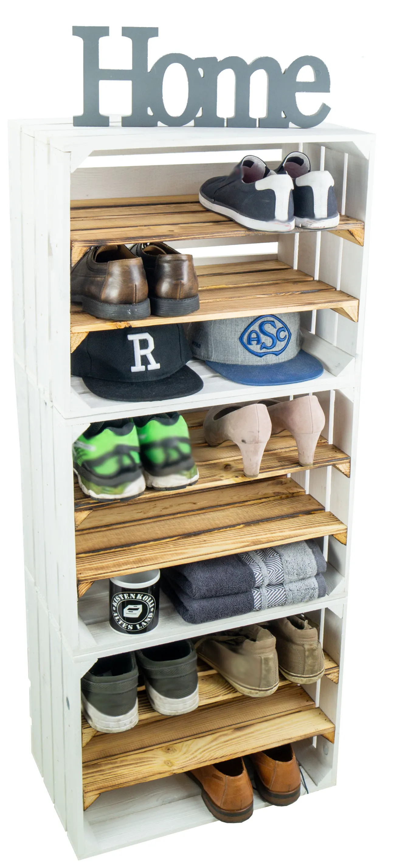 Regalkiste WEIß "Johanna" doppelt geflammt LÄNGS