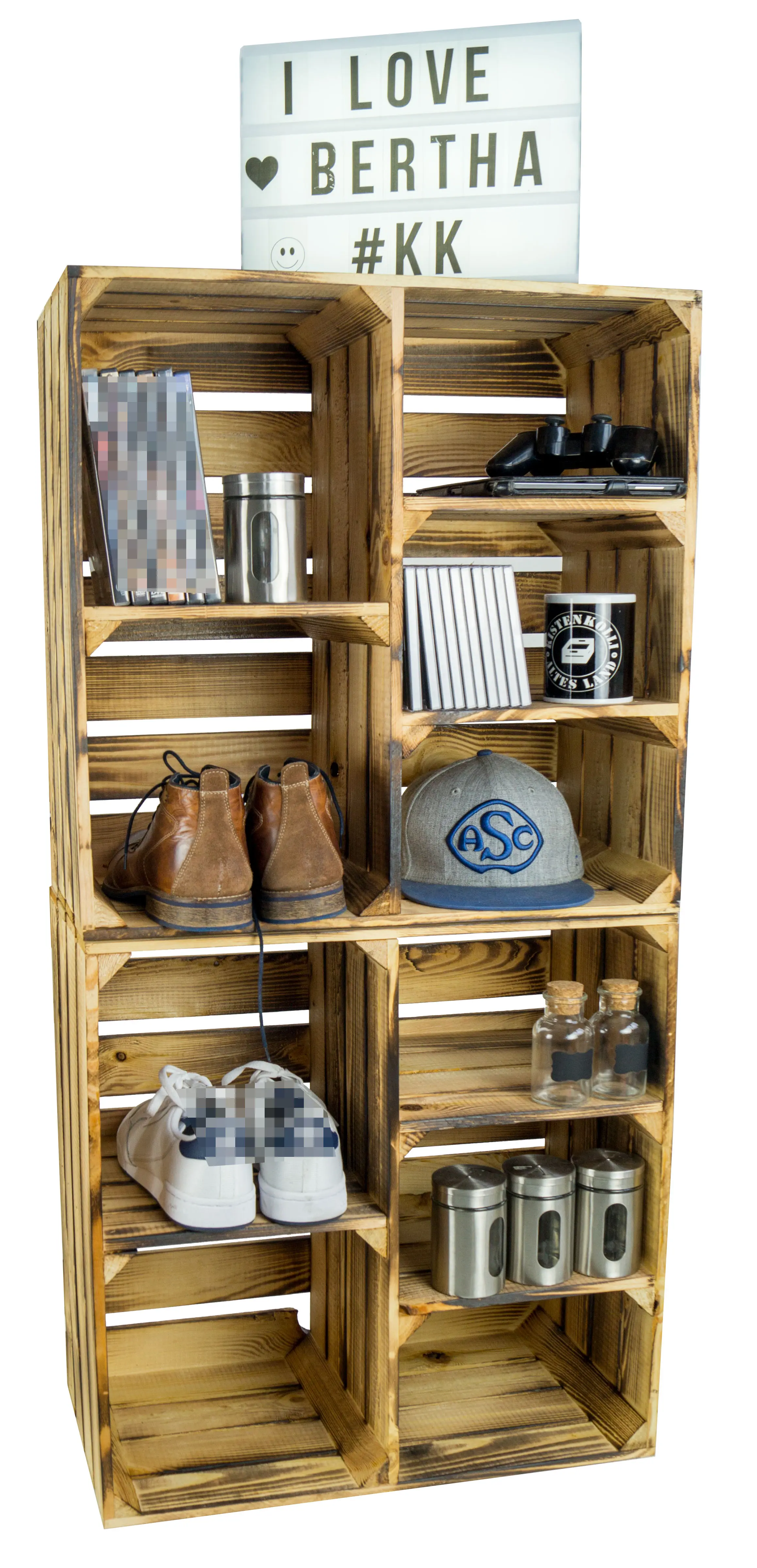 Großes Obstkisten Regal Bertha geflammt 55x55x30cm Großes Obstkisten Regal Bertha geflammt 55x55x30cm