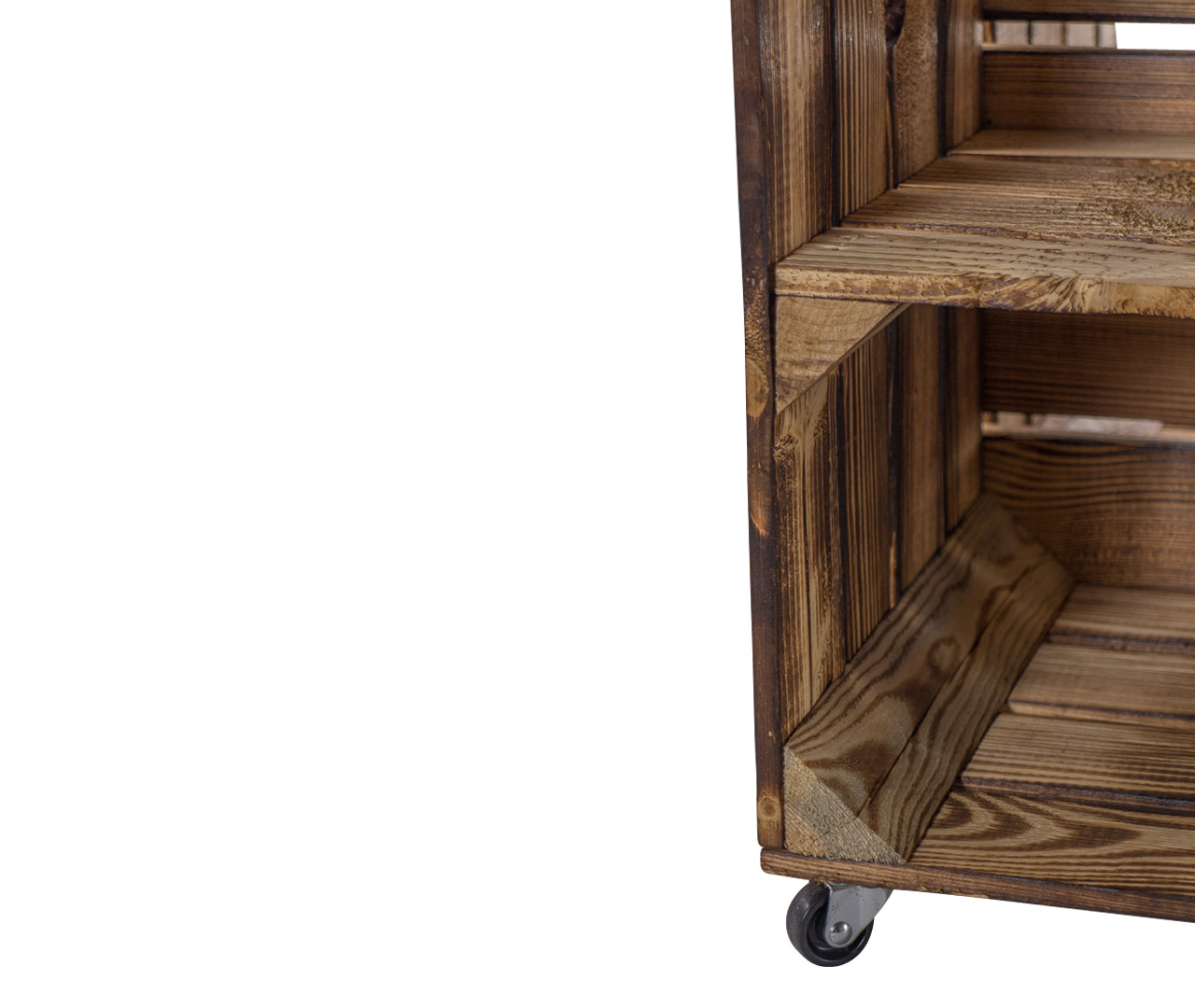 Beistelltisch aus geflammten Kisten mit Regalbrett 50x40x60cm