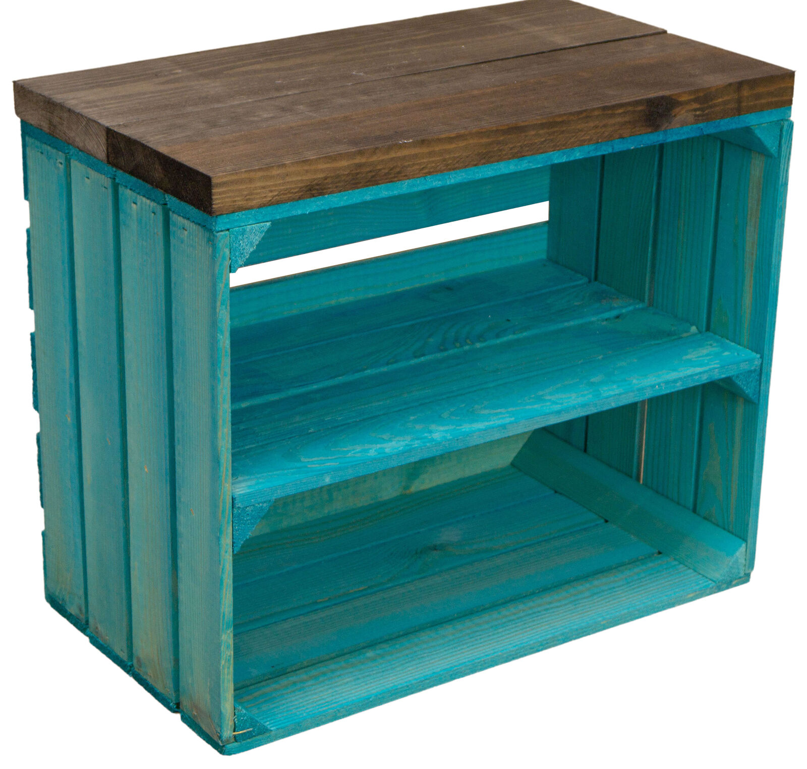 Sitzkiste Johanna - Türkis längs - mit Planke dunkler Planke