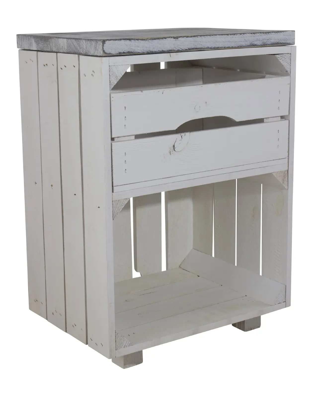 Weißer Nachttisch mit Schublade und einem Bohlenbrett in shabby weiß 30,5x40x57cm Weißer Nachttisch mit Schublade und einem Bohlenbrett in shabby weiß 30,5x40x57cm