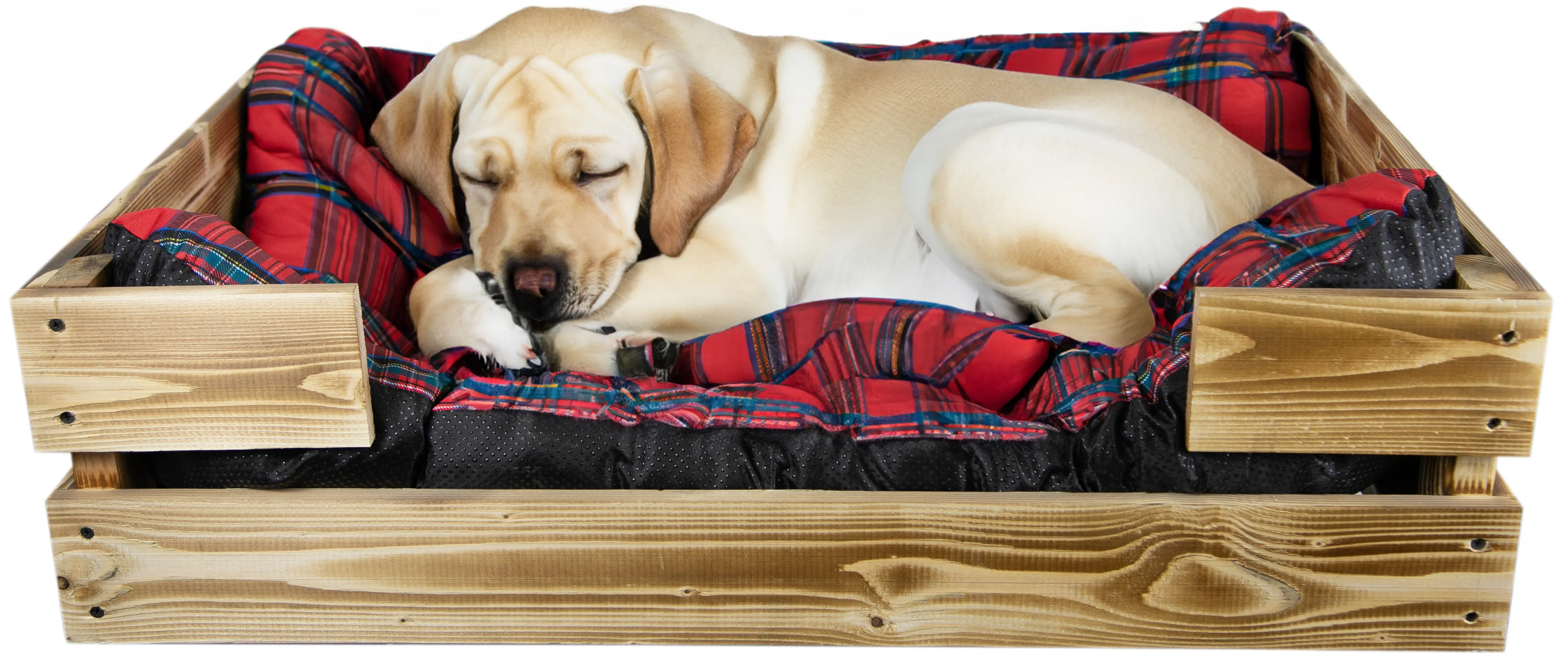 Hundebett Rocky geflammt optional mit Kissen 80x50x21cm Rot