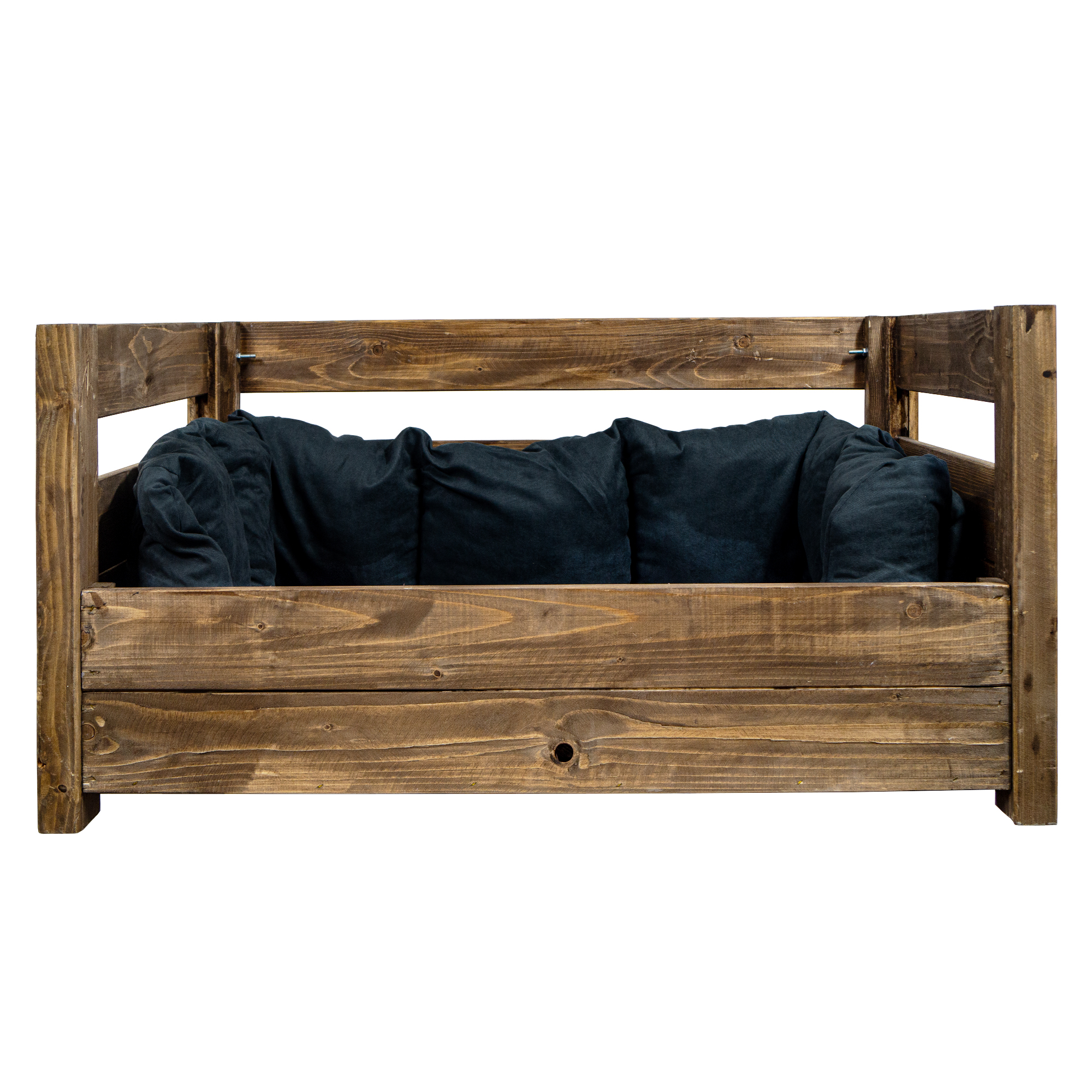 Hundebett Charly – Massivholz in Natur, Braun oder Geflammt 90x57x45cm Braun ohne Kissen