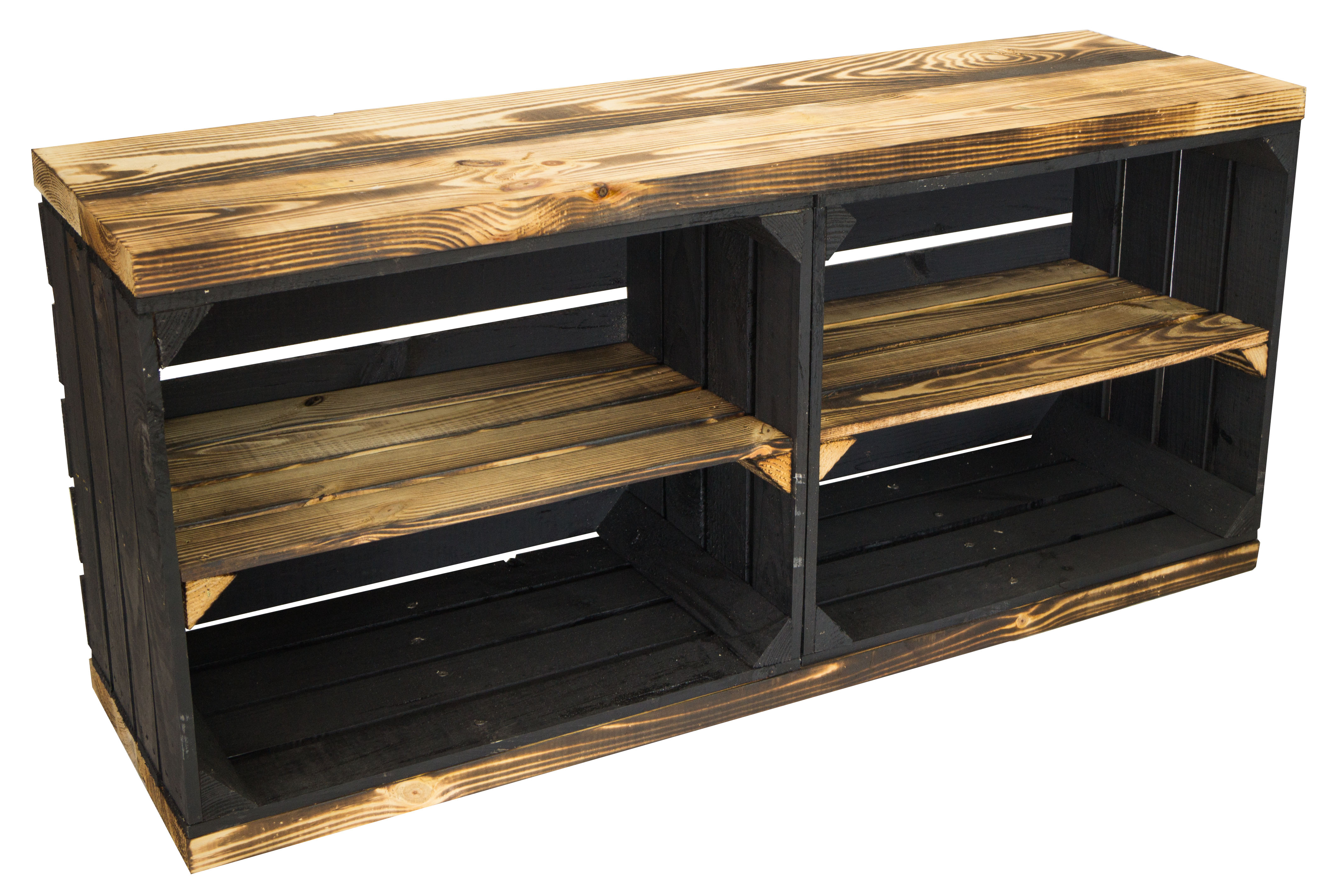 Sitzbank schwarz mit Sitzfläche aus dicken Holzplanken geflammt mit Mittelbrett geflammt Sitzbank schwarz mit Sitzfläche aus dicken Holzplanken geflammt mit Mittelbrett geflammt