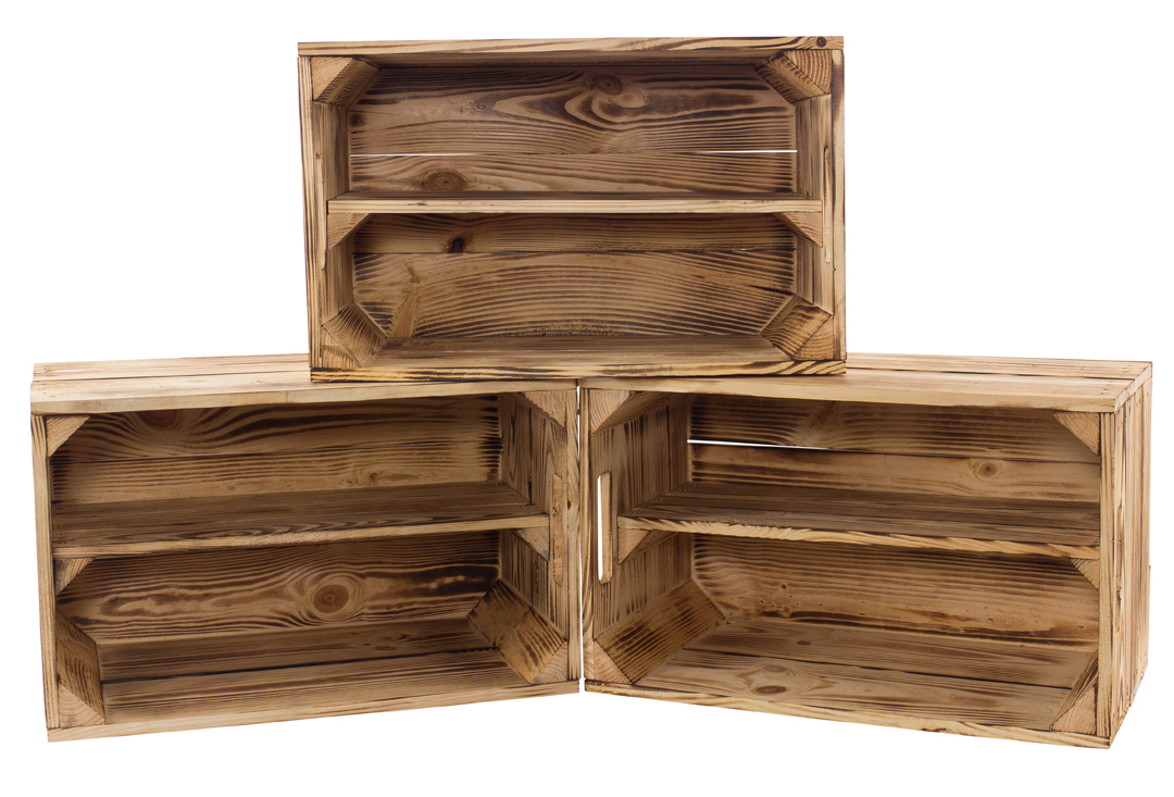 4 Stk. geflammte Birnenkiste mit Mittelbrett 49x30x28cm