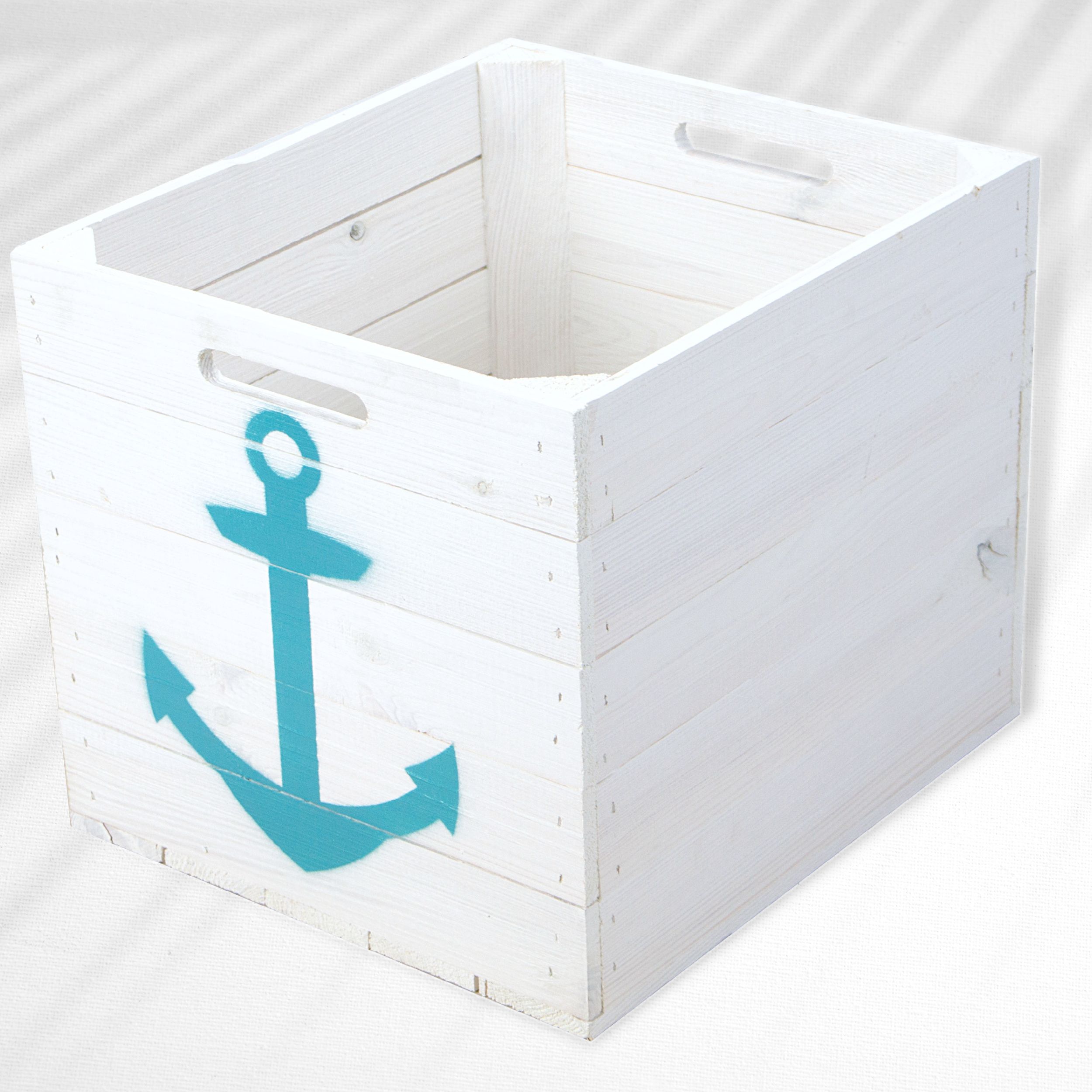 Aufbewahrungskiste Weiß mit türkisem Anker Aufbewahrungskiste Weiß mit türkisem Anker