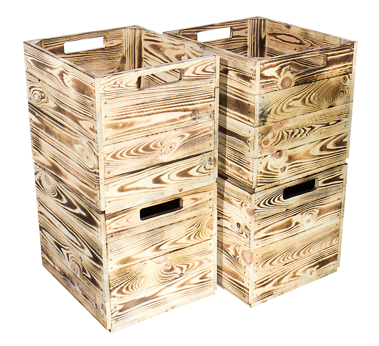 4x Holzkiste "Geflammt" inkl. Klettfunktion 4x Holzkiste "Geflammt" inkl. Klettfunktion