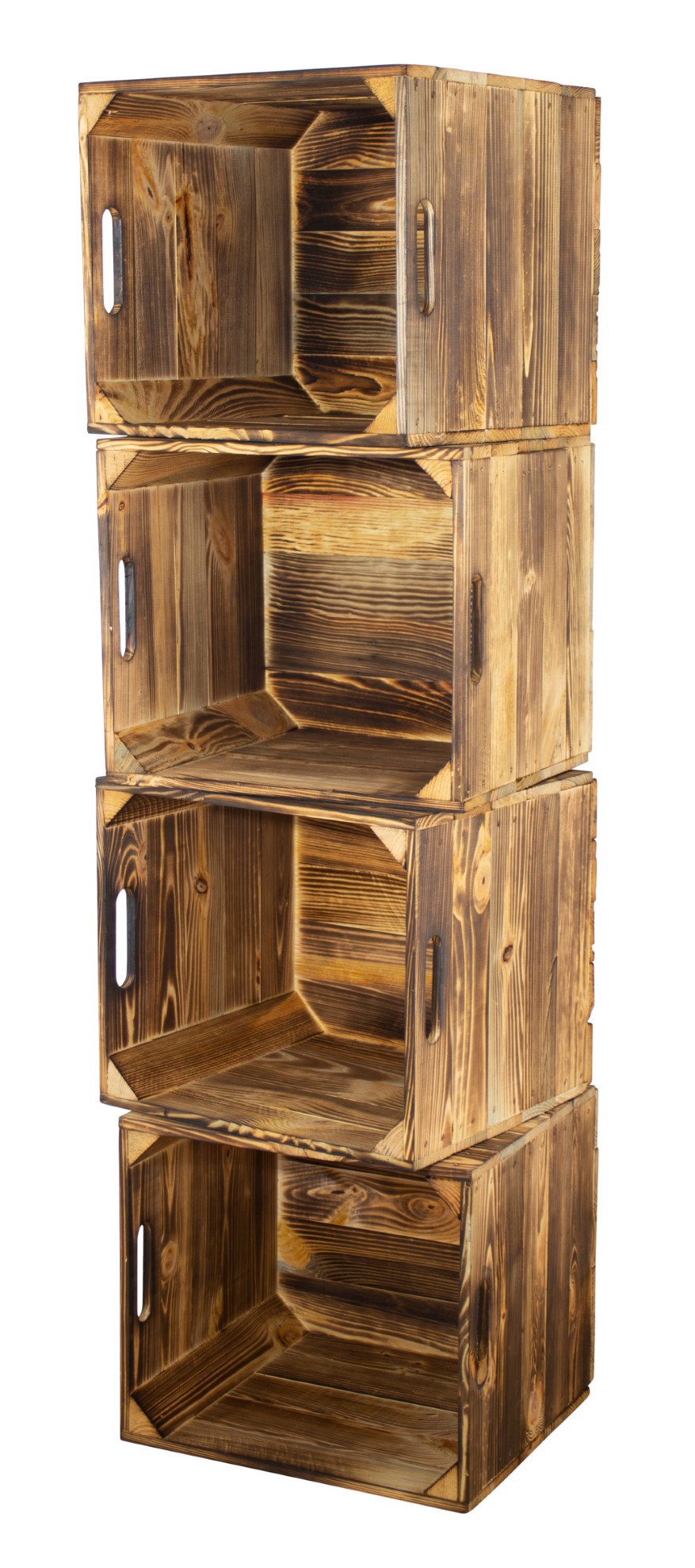 4x Holzkiste "Geflammt" inkl. Klettfunktion