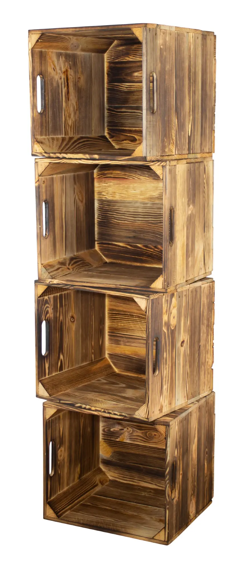 4x Holzkiste "Geflammt" inkl. Klettfunktion