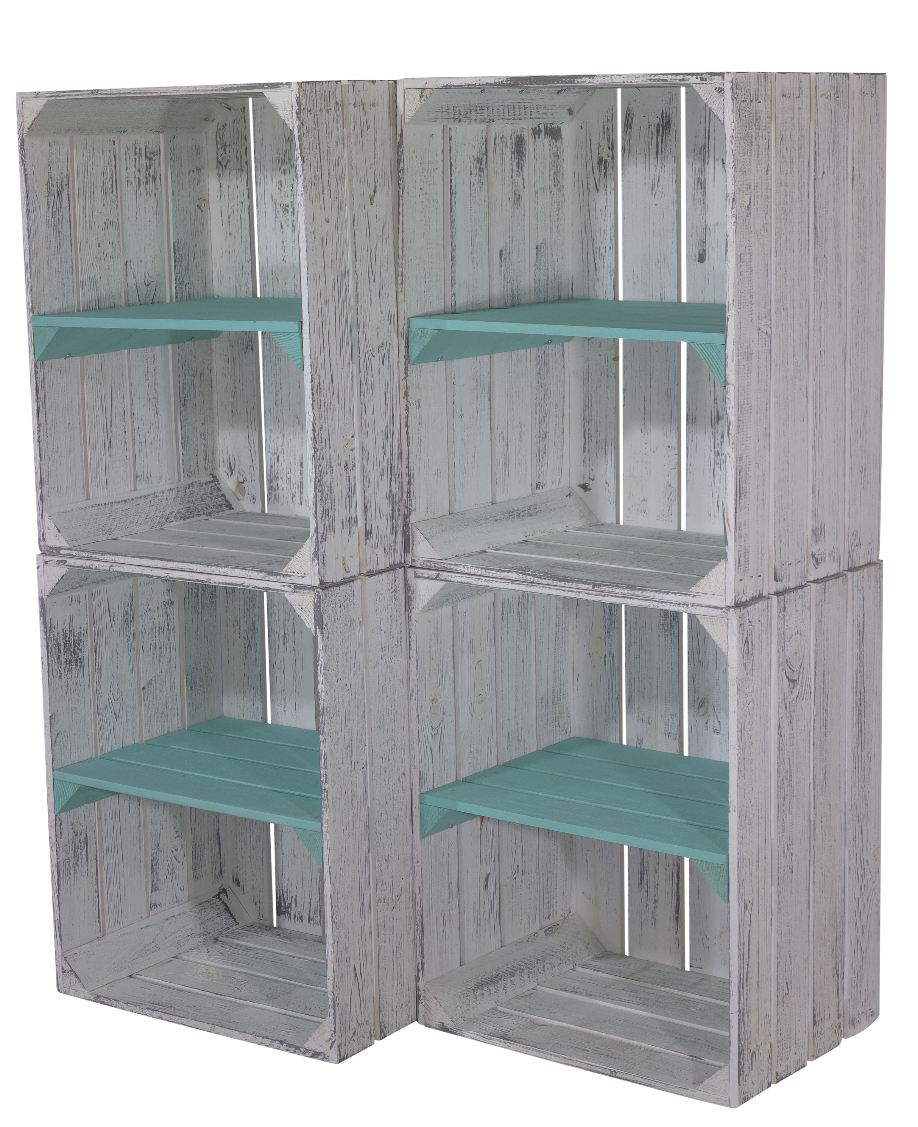 Shabby graue Obstkiste mit türkisem Mittelbrett -quer- 50 x 40 x 30cm