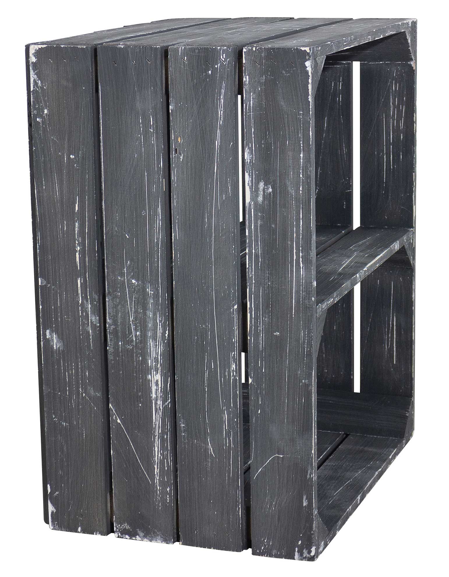 Holzkiste mit Mittelbrett quer - shabby schwarz 50x40x30cm