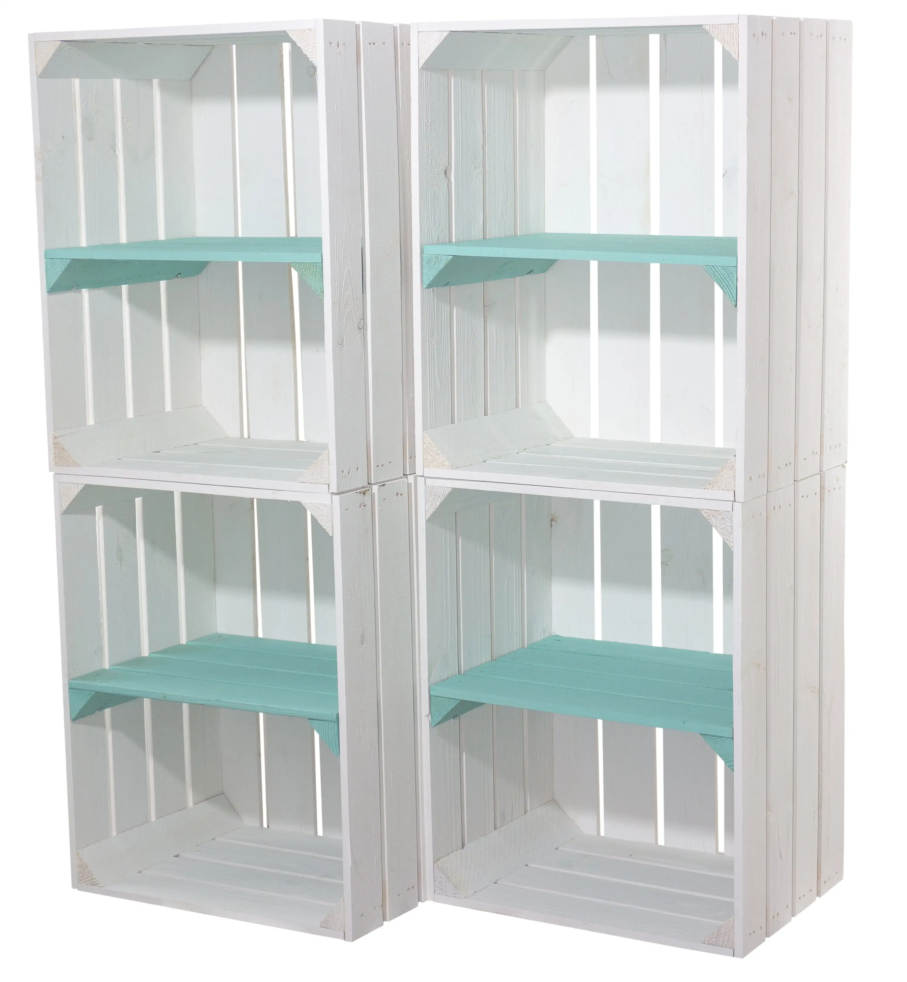 Weiße Obstkiste mit türkisem Mittelbrett -quer- 50 x 40 x 30cm Weiße Obstkiste mit türkisem Mittelbrett -quer- 50 x 40 x 30cm