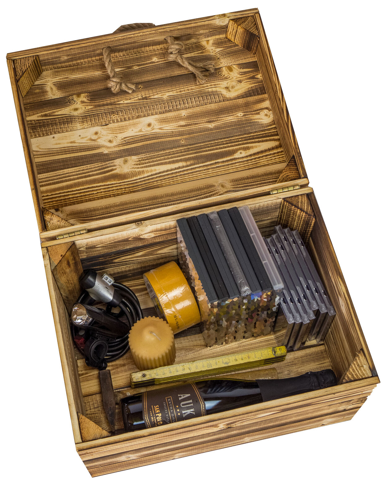 Holzkiste in geflammt mit Deckel und Hanfkordel Geschenkekiste 40 x 30 x 27cm Holzkiste in geflammt mit Deckel und Hanfkordel Geschenkekiste 40 x 30 x 27cm