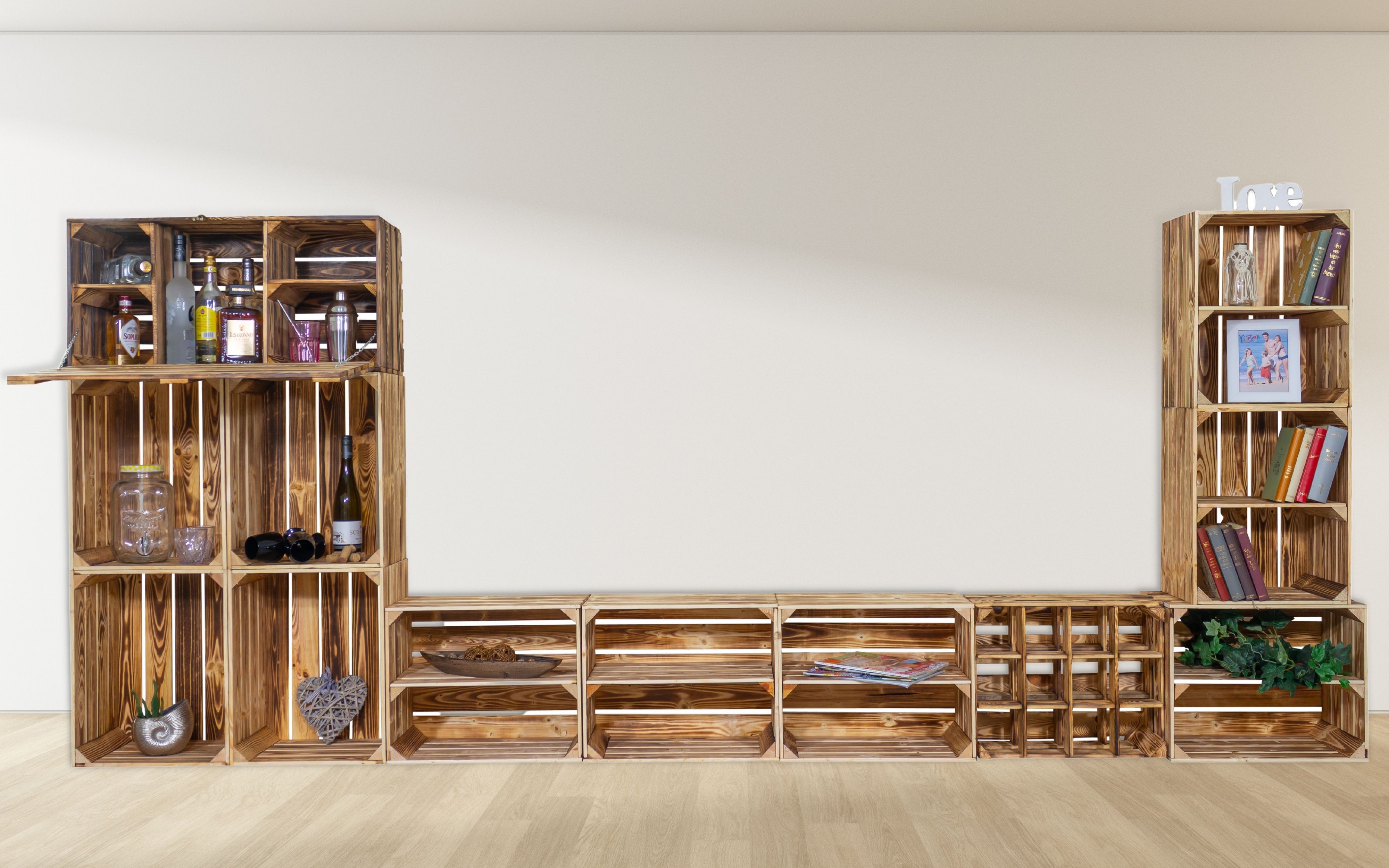 Wohnwand, TV-Board und Minibar "Sienna" mit Regal Wohnwand, TV-Board und Minibar "Sienna" mit Regal