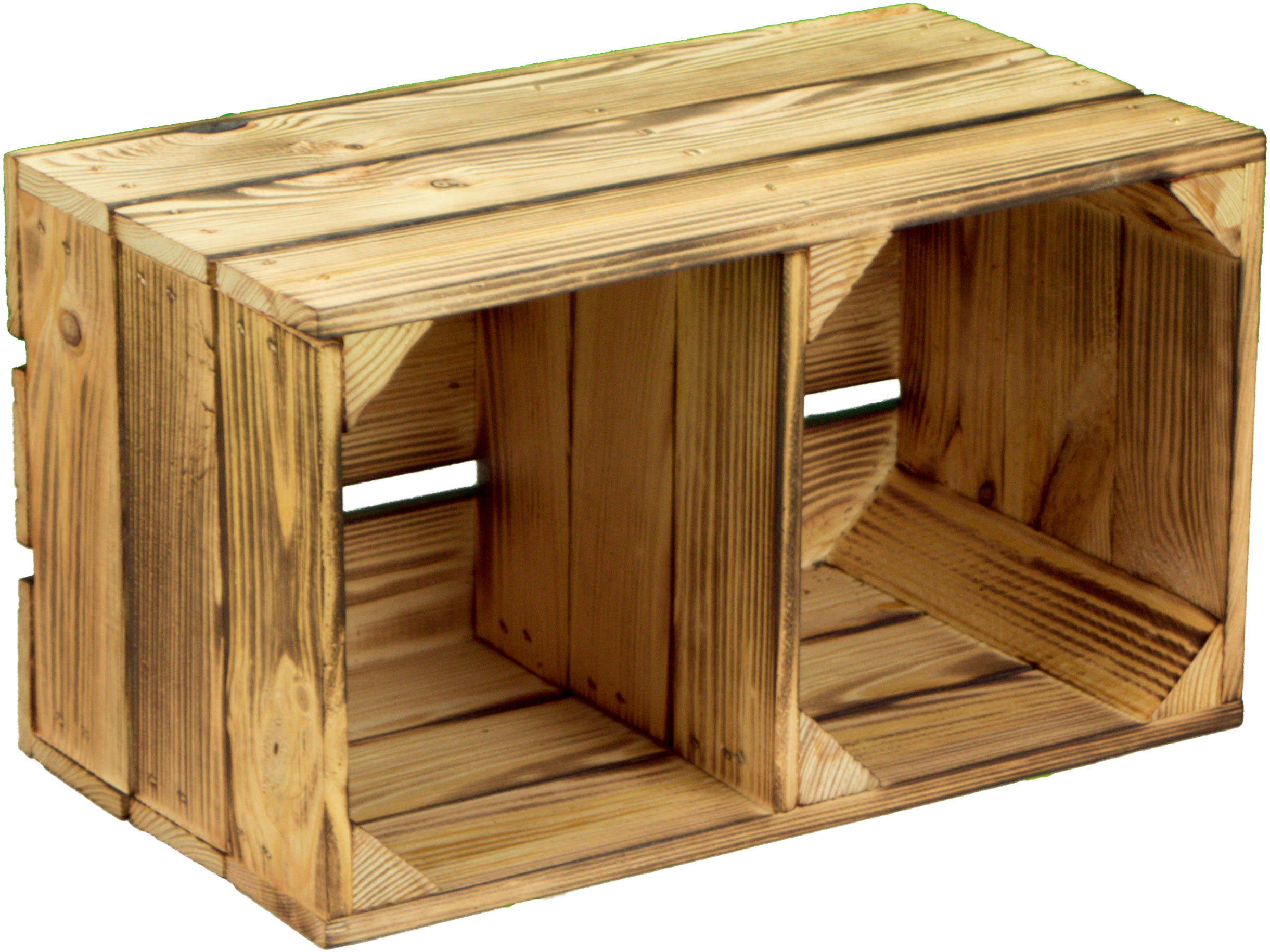 Weinkiste "Hilde" geflammt mit Zwischenbrett 38x22x19cm Weinkiste "Hilde" geflammt mit Zwischenbrett 38x22x19cm