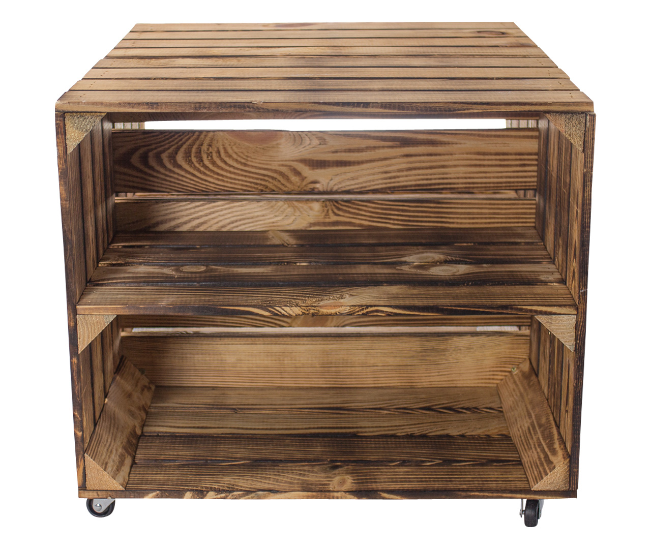 Beistelltisch aus geflammten Kisten mit Regalbrett 50x40x60cm