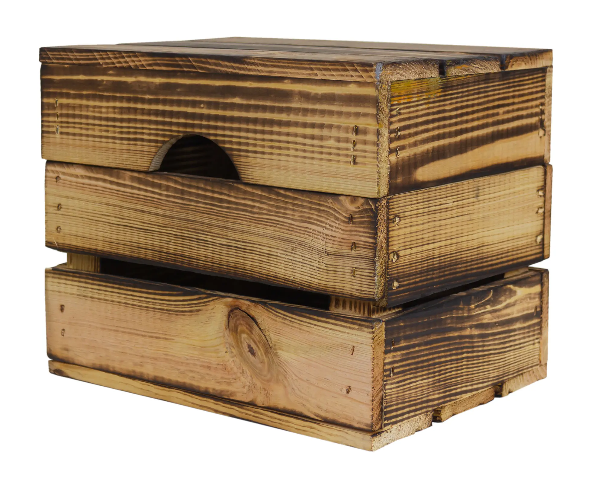 Geflammte Holztruhe Assos mit Deckel als Geschenkbox oder Erinnerungskiste