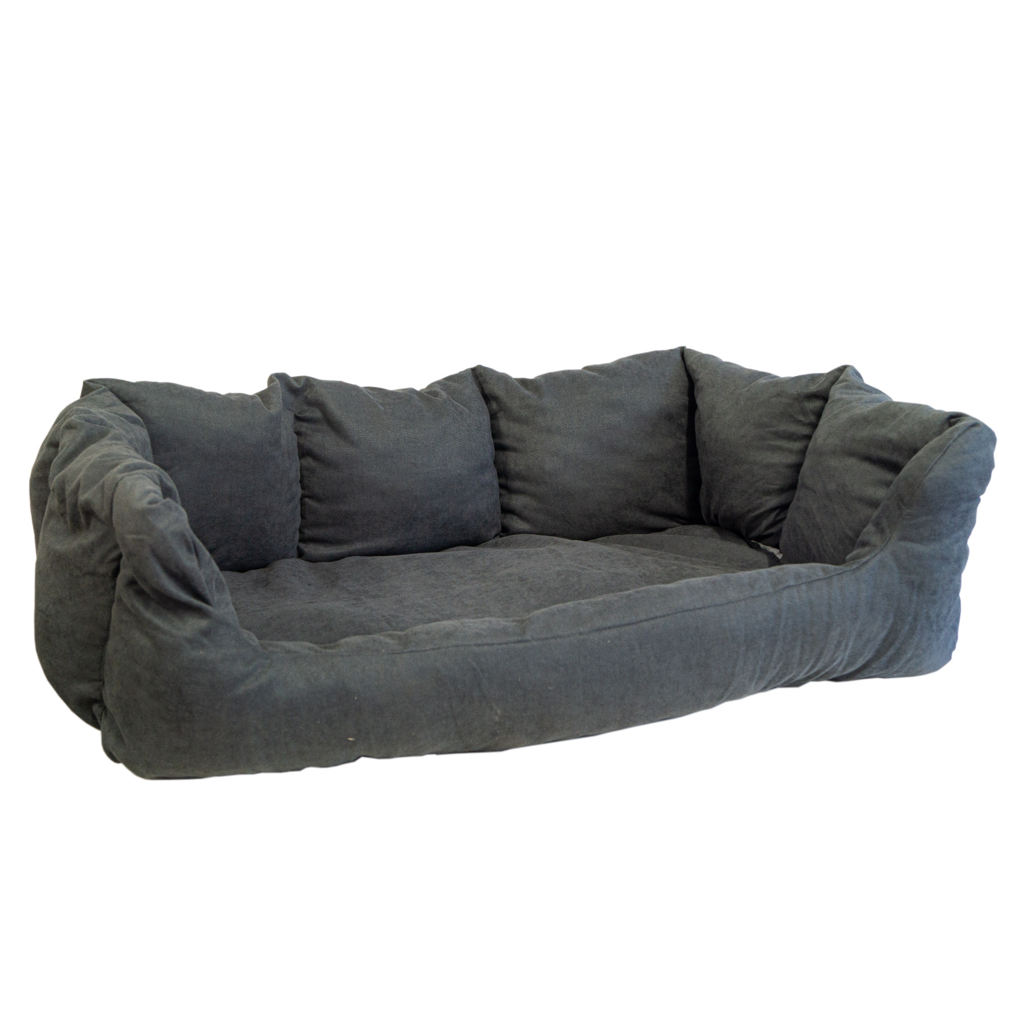 Hundebett Charly – Massivholz in Natur, Braun oder Geflammt 90x57x45cm Kissen grau