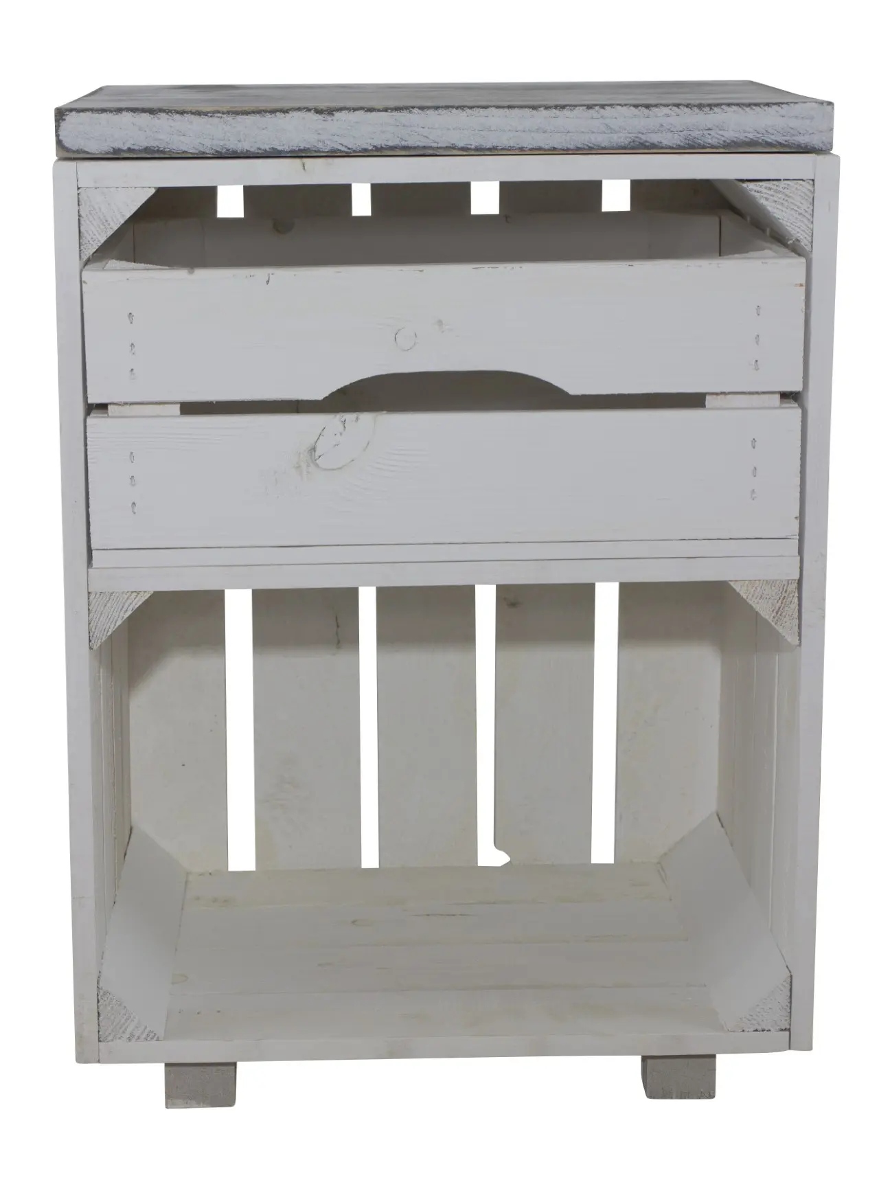 Weißer Nachttisch mit Schublade und einem Bohlenbrett in shabby weiß 30,5x40x57cm Weißer Nachttisch mit Schublade und einem Bohlenbrett in shabby weiß 30,5x40x57cm