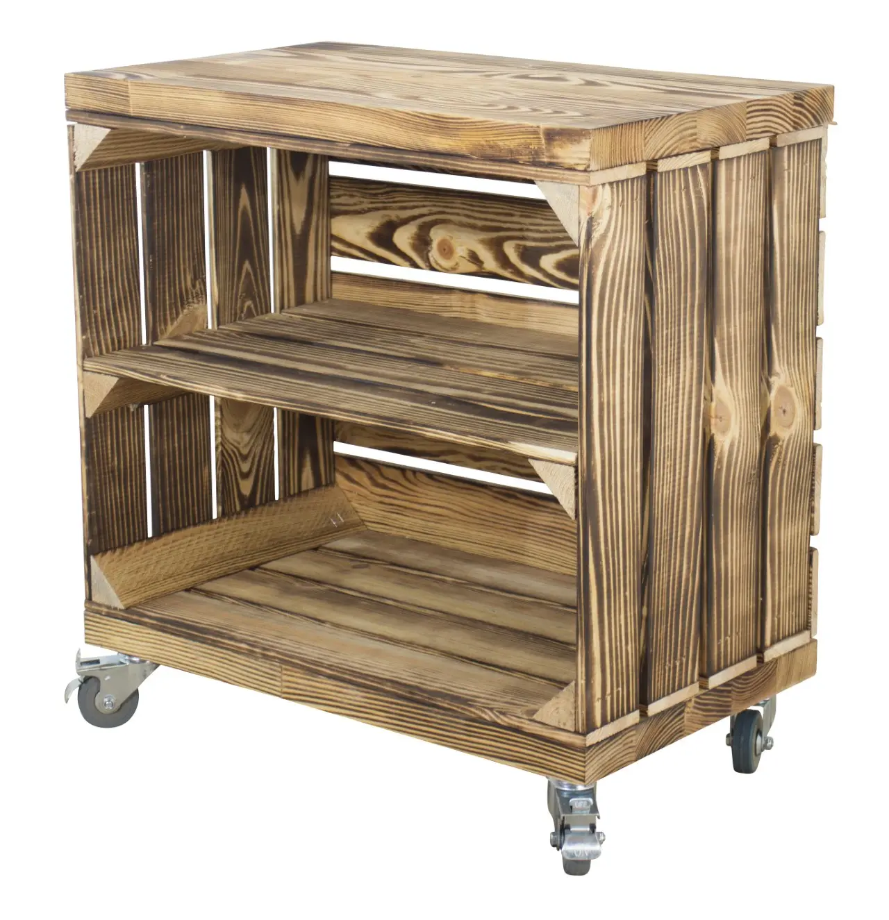 Geflammte Rollkiste mit Mittelbrett und 2 Bohlenbrettern 53x50x30cm Geflammte Rollkiste mit Mittelbrett und 2 Bohlenbrettern 53x50x30cm