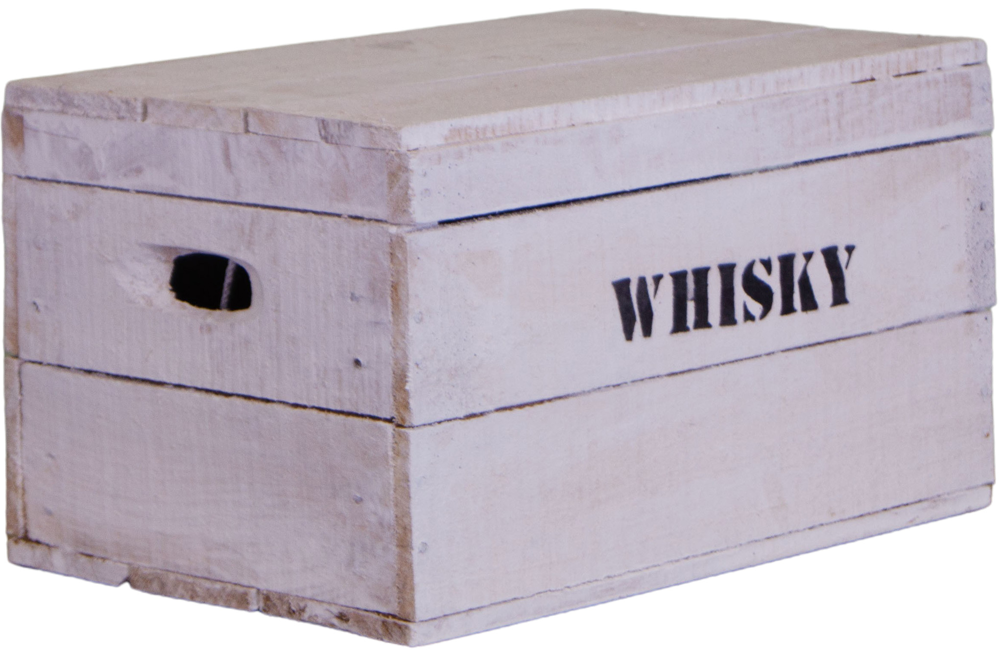 alte Holztruhe weiß Whisky mit Deckel in Größe S