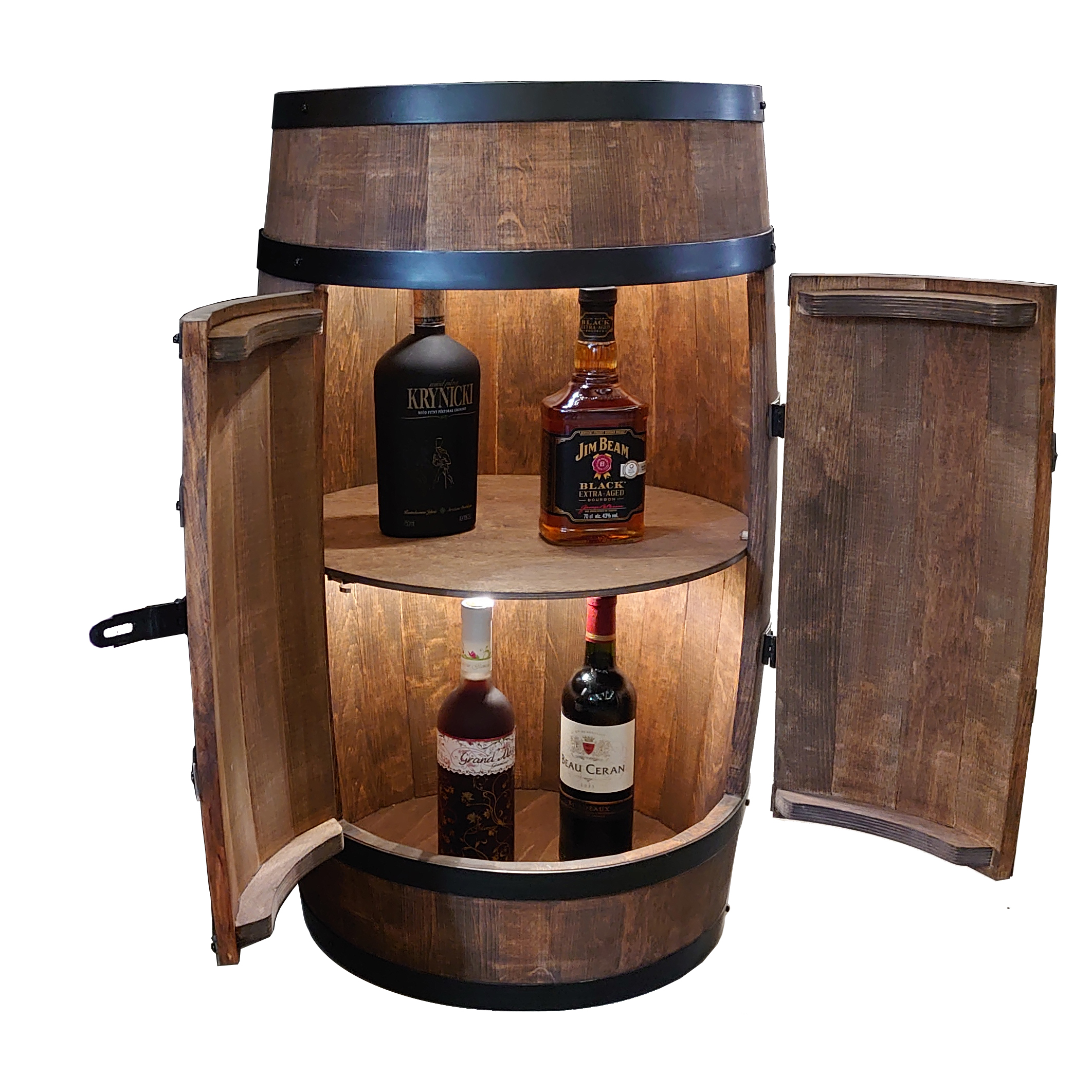 Holzfass mit Türen in Farbton Wenge Hausbar mit LED  – Weinregal & Flaschenständer, Bar oder Partykeller – ca. 80 cm