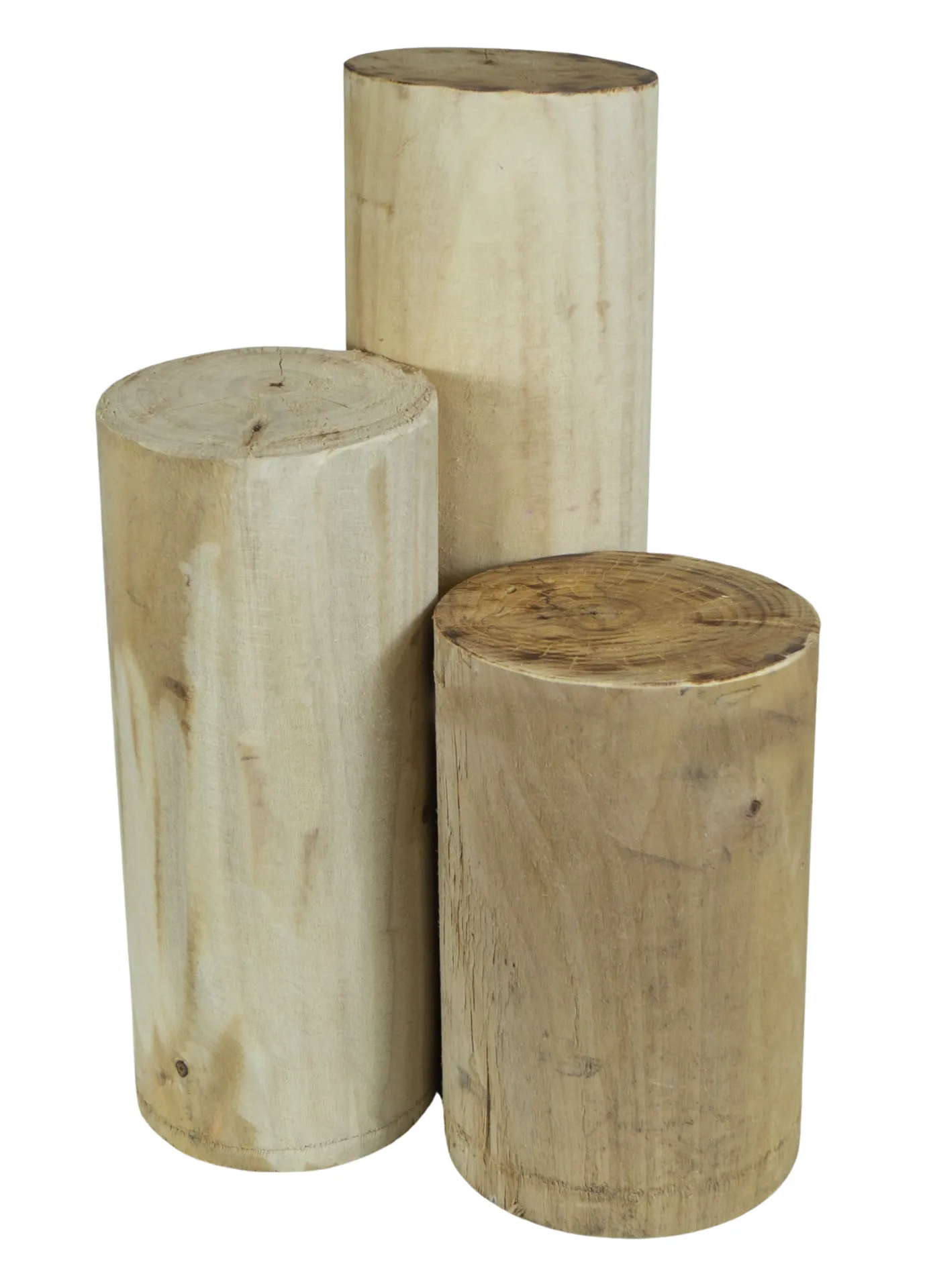 Rustikaler Holzstamm glatt ohne Rinde im 3er Set 30-50cm 16-20cm Durchmesser
