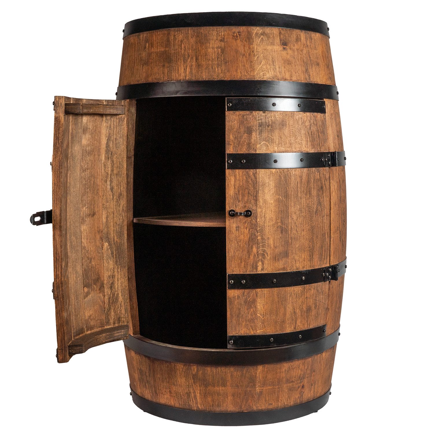 Holzfass mit Türen in Farbton Wenge Hausbar mit LED  – Weinregal & Flaschenständer, Bar oder Partykeller – ca. 80 cm