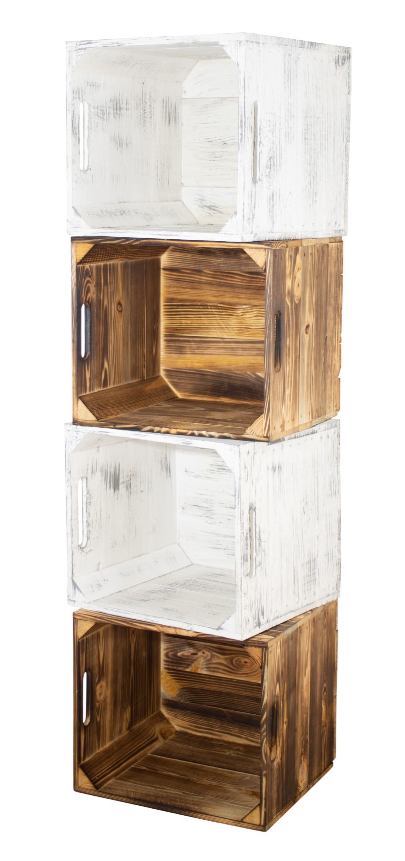 4x Holzkiste "Kallax geflammt & shabby weiß" inkl. Klettfunktion