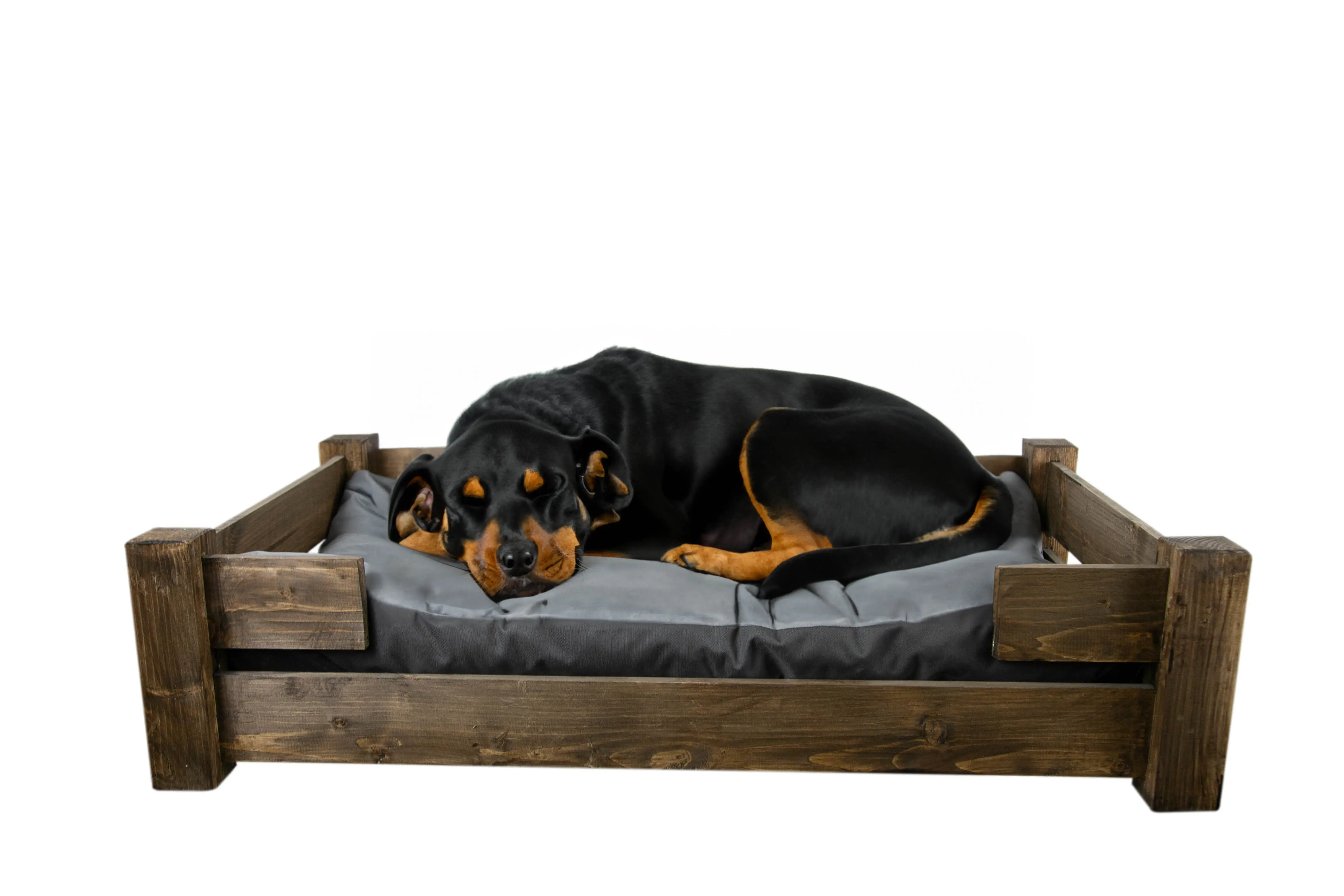 Hundebett Winston XXL Palisander mit Füßen mit Kissen grau 100x60x25cm