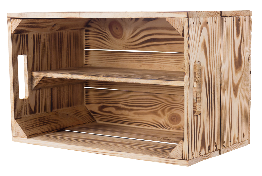 4 Stk. geflammte Birnenkiste mit Mittelbrett 49x30x28cm