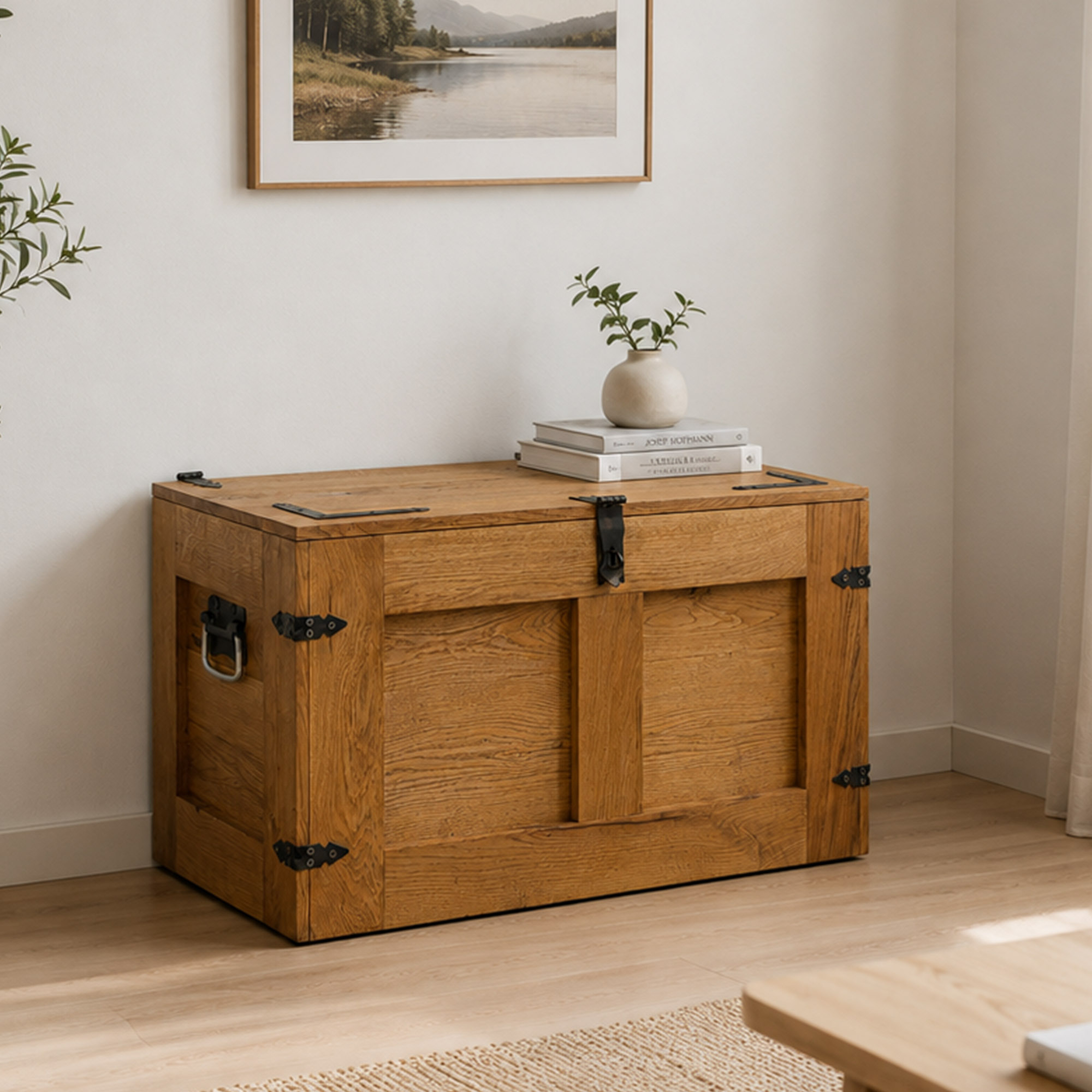 grosse Holztruhe Oskar massive Eiche 80x45x47cm