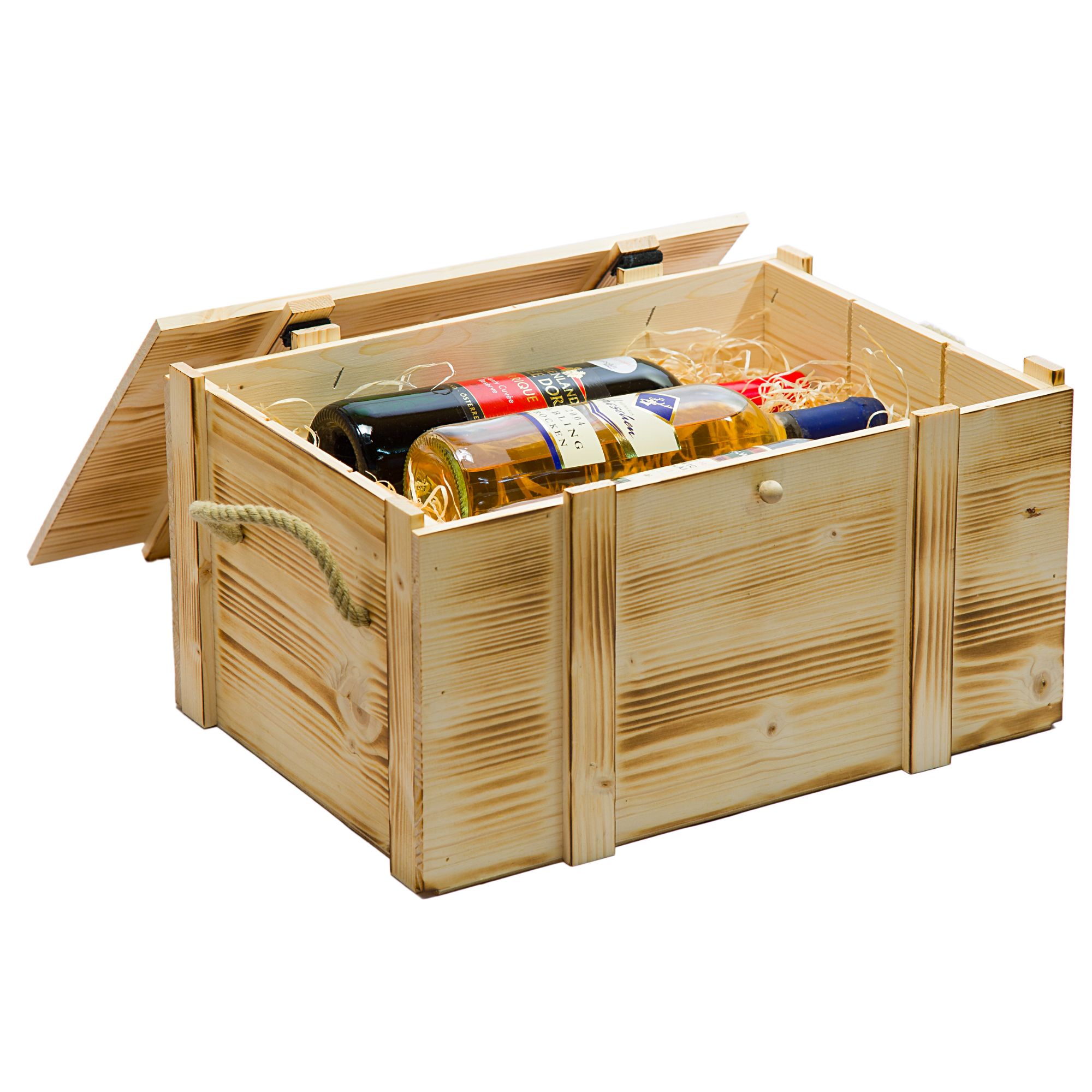 6er Weinkiste geflammt inkl. Holzwolle