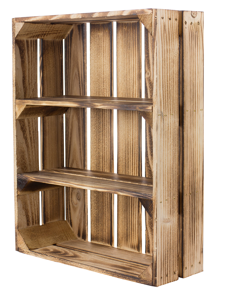 Regalkiste flach mit 3 Fächern *geflammt* 50x40,5x16cm