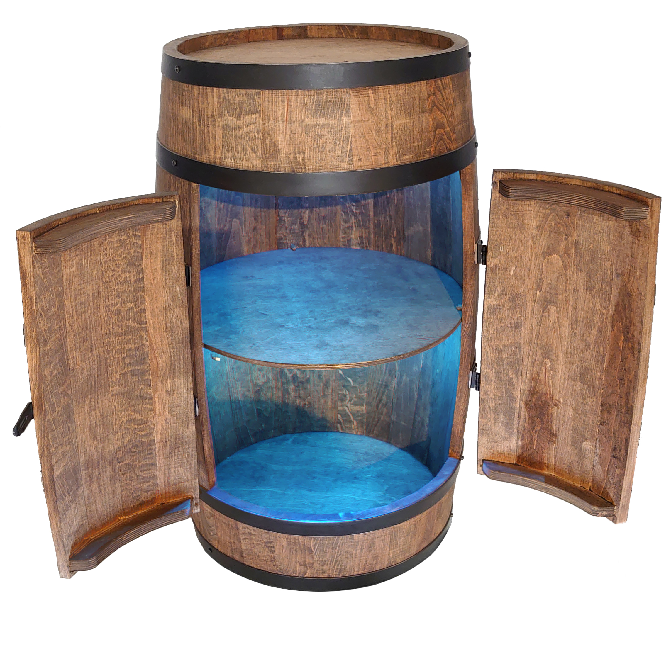 Holzfass mit Türen in Farbton Wenge Hausbar mit LED – Weinregal & Flaschenständer, Bar oder Partykeller – ca. 80 cm