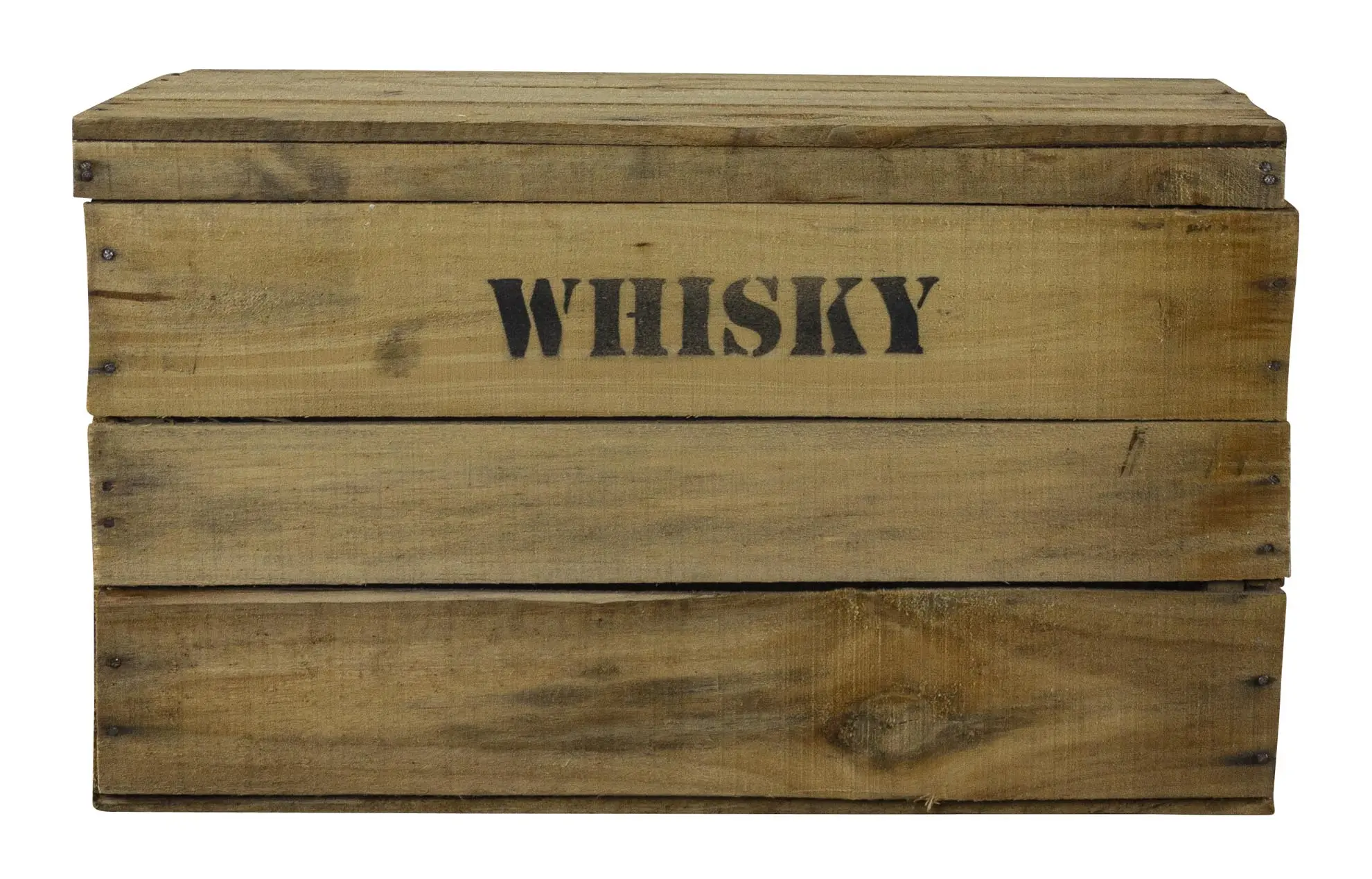 Rustikale Obstkiste mit Deckel und Aufdruck Whisky 50x31x28cm Rustikale Obstkiste mit Deckel und Aufdruck Whisky 50x31x28cm